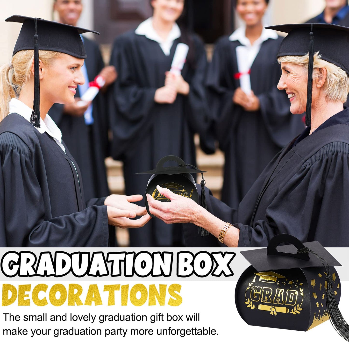 TaoBary 30 Pcs Graduation Cap Gift Boxes Graduation Decorations Class of 2026 Candy Box with Tassel for 2026 Grad Party Favors Supplies(Black, Gold)