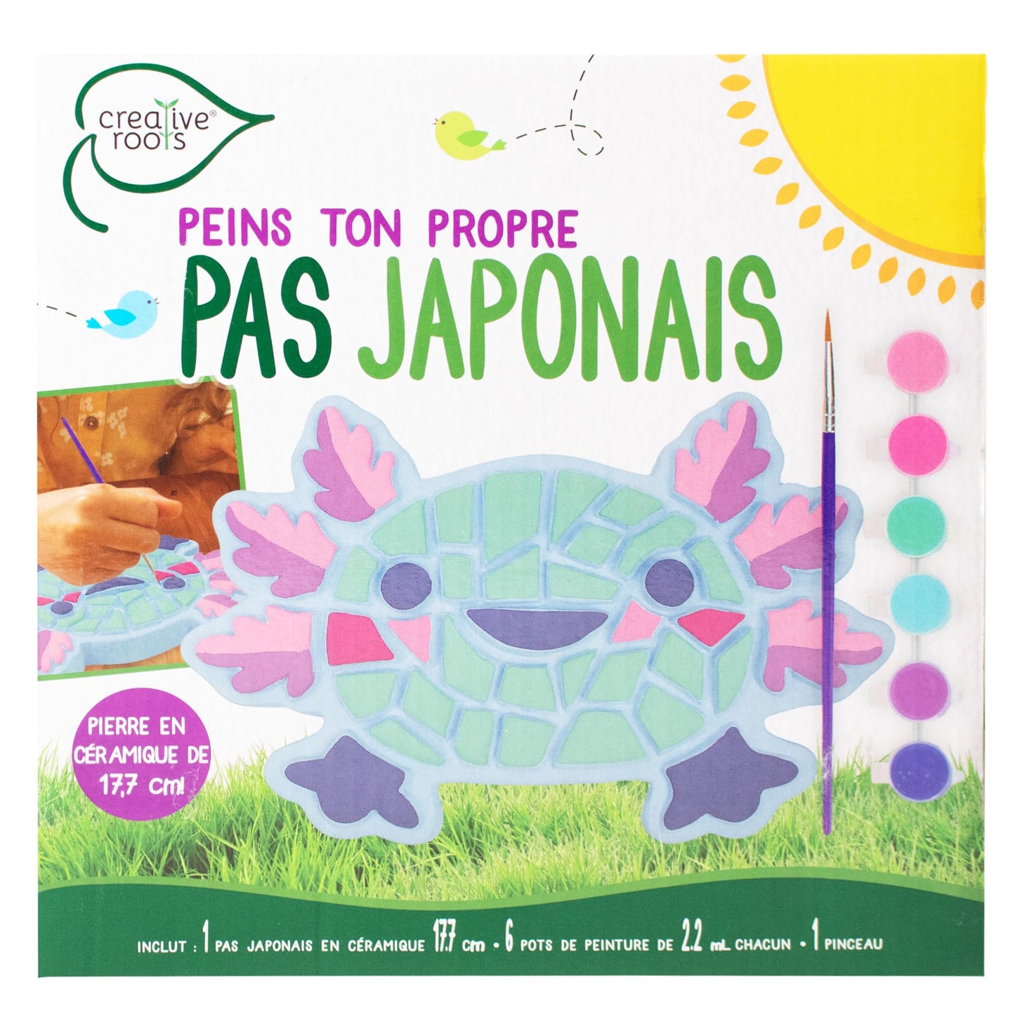 Creative Roots Axolotl Stepping Stone Kit, 7-Inch Paintable Ceramic Stepping Stone, Includes 6 Acrylic Paints, Kids Crafts, Ages 8+