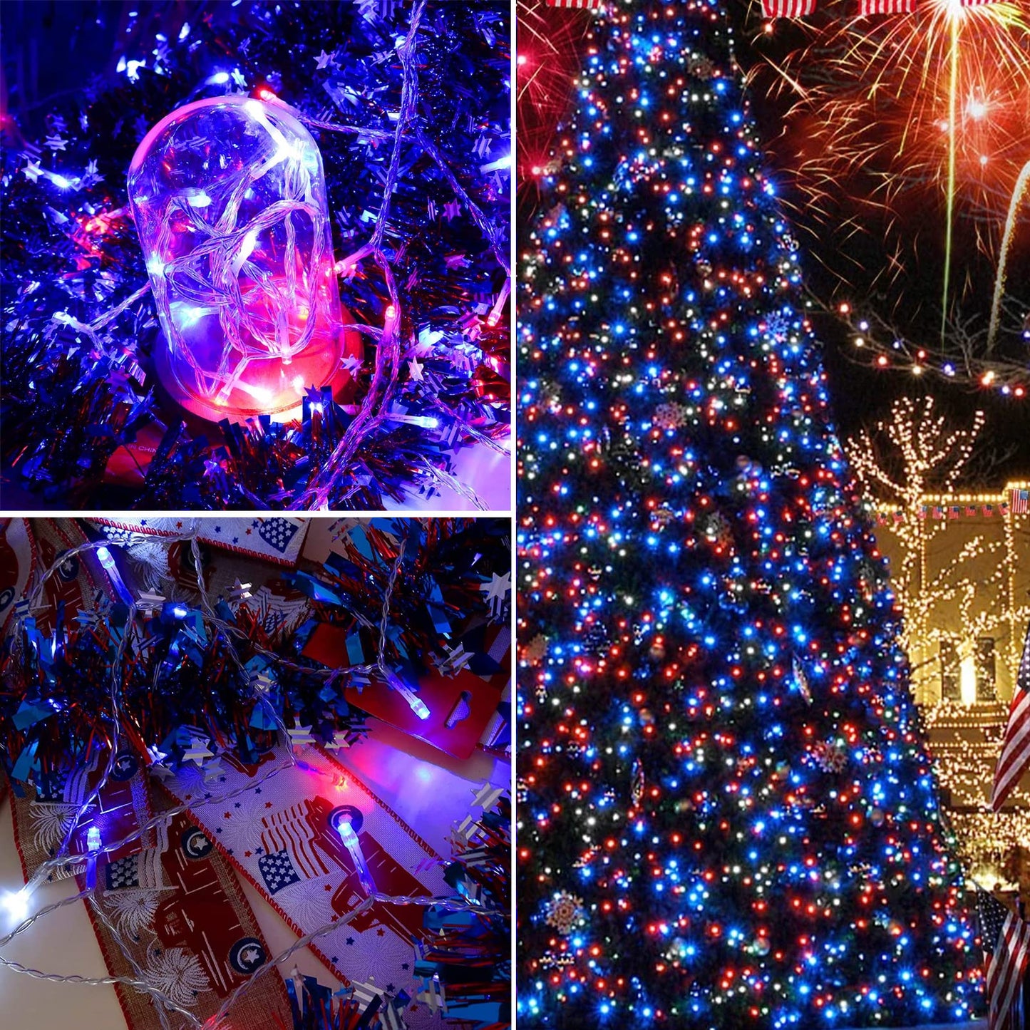 Vicila 4th of July Decorations 100 LED String Lights, Patriotic Twinkling Hanging Light Plug in Waterproof Fairy Light for Outdoor, Christmas, Party, Bedroom, Independence Day Decor-Red White Blue