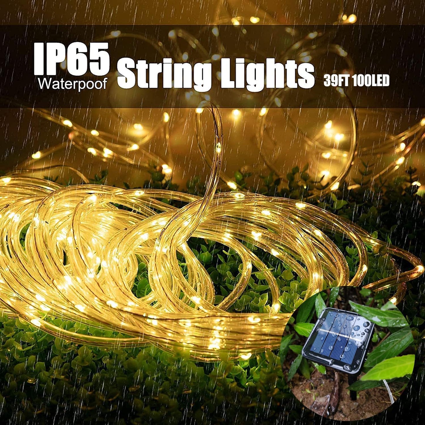 Solar Rope Lights Waterproof IP65 39FT 100LEDs Outdoor LED Solar Outdoor Lights for Party Garden Yard Home Wedding Christmas Halloween Holiday Tree Decoration Lighting