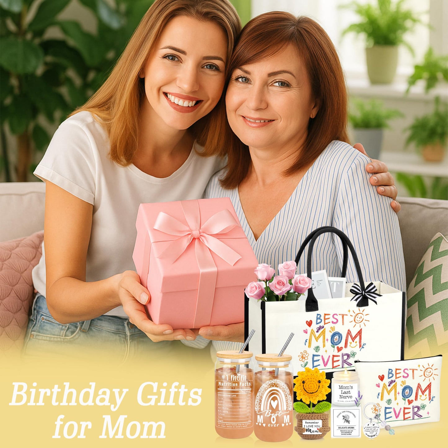 DOGMEM Mom Birthday Gifts Ideas Basket for Moms Mama Mother from Daughter Son Child, Mothers Day Birthday Gift for Moms, New Mom Gifts