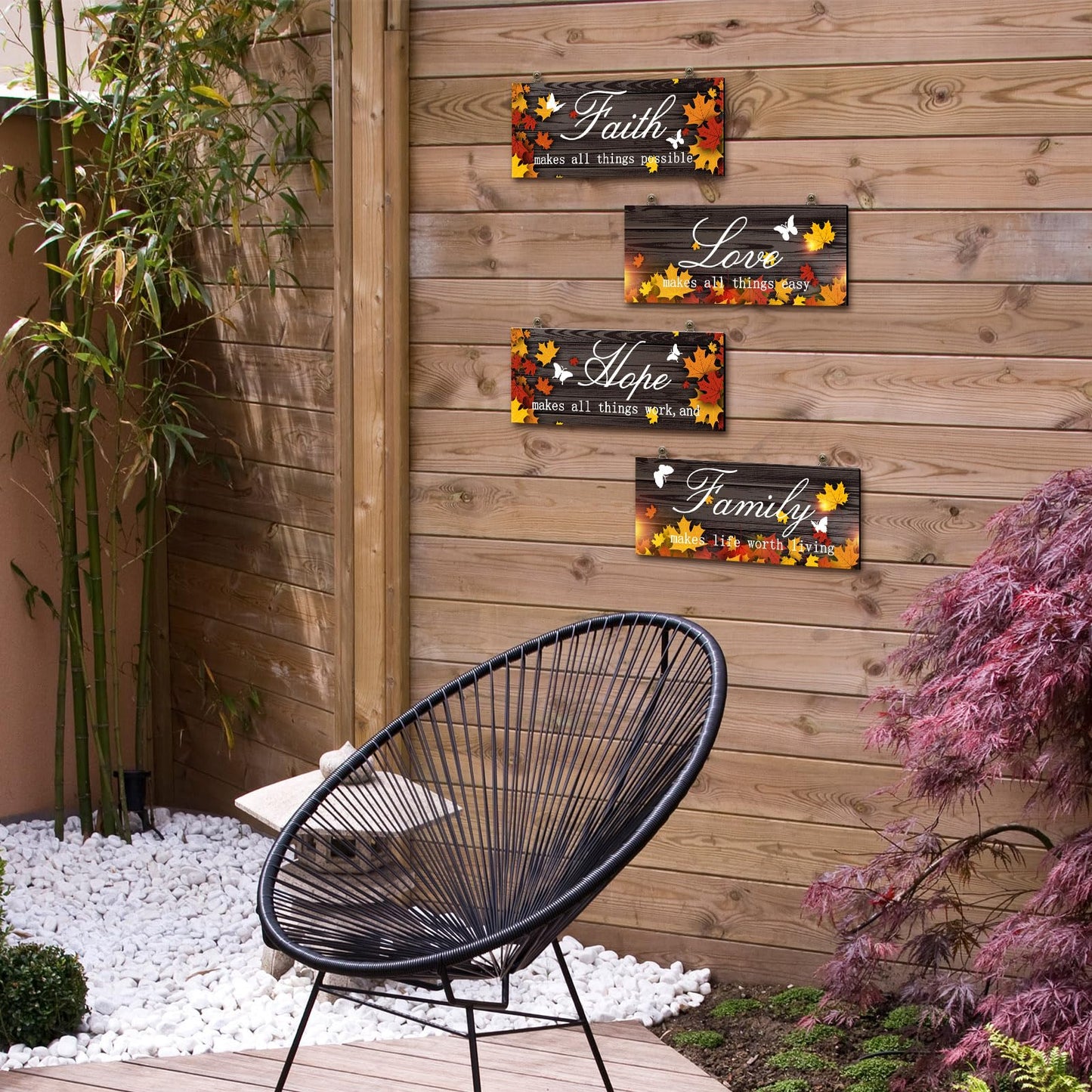 4 Pieces Fall Door Decoration Maple Door Plaque Faith Hope Family Wood Sign Maple Leaf Hanging Sign Rustic Farmhouse Hanging Decor for Home Living Room Supplies, 10 x 4 Inch (Pretty Style)