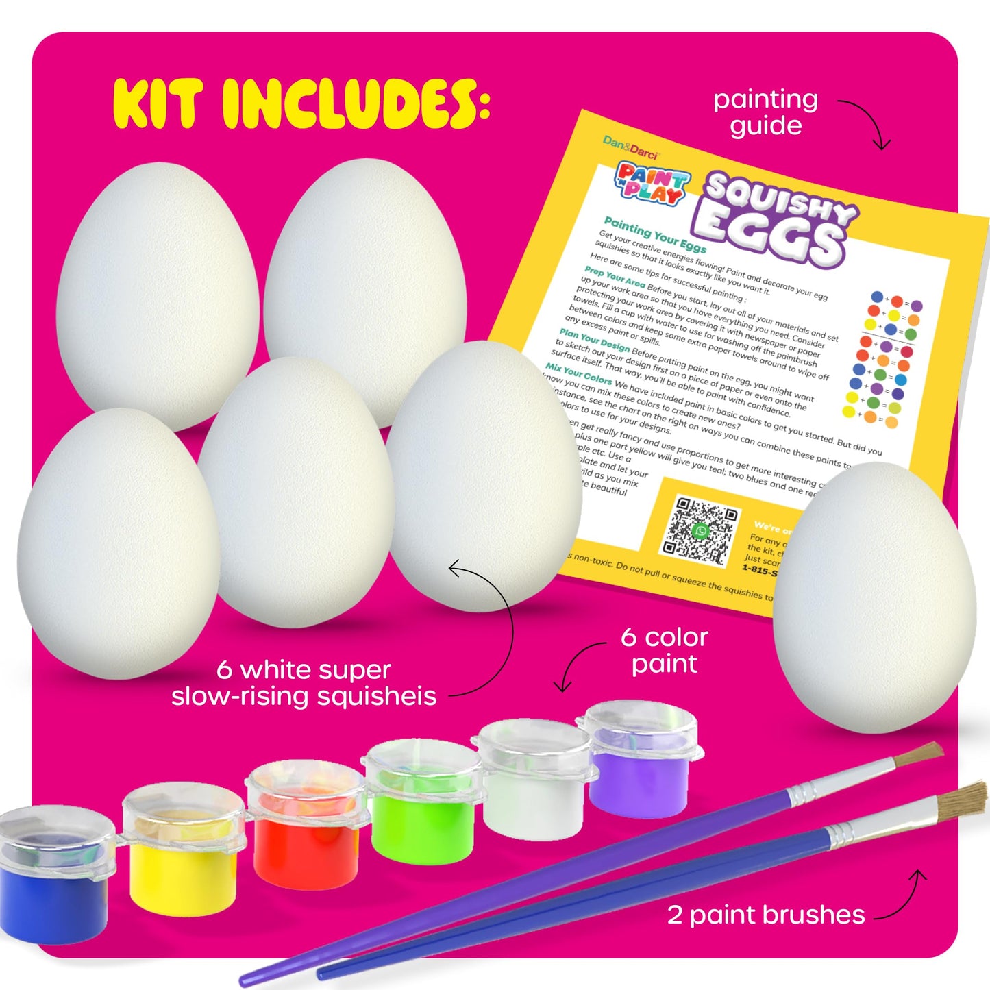 Easter Egg Squishy Painting Kit - Arts & Crafts for Girls and Boys - Kids Art Activities - Craft Gift for Kid Ages 6 7 8 9 10 Year Old Girl Gifts - Decorate 6 Slow Rising Squishies