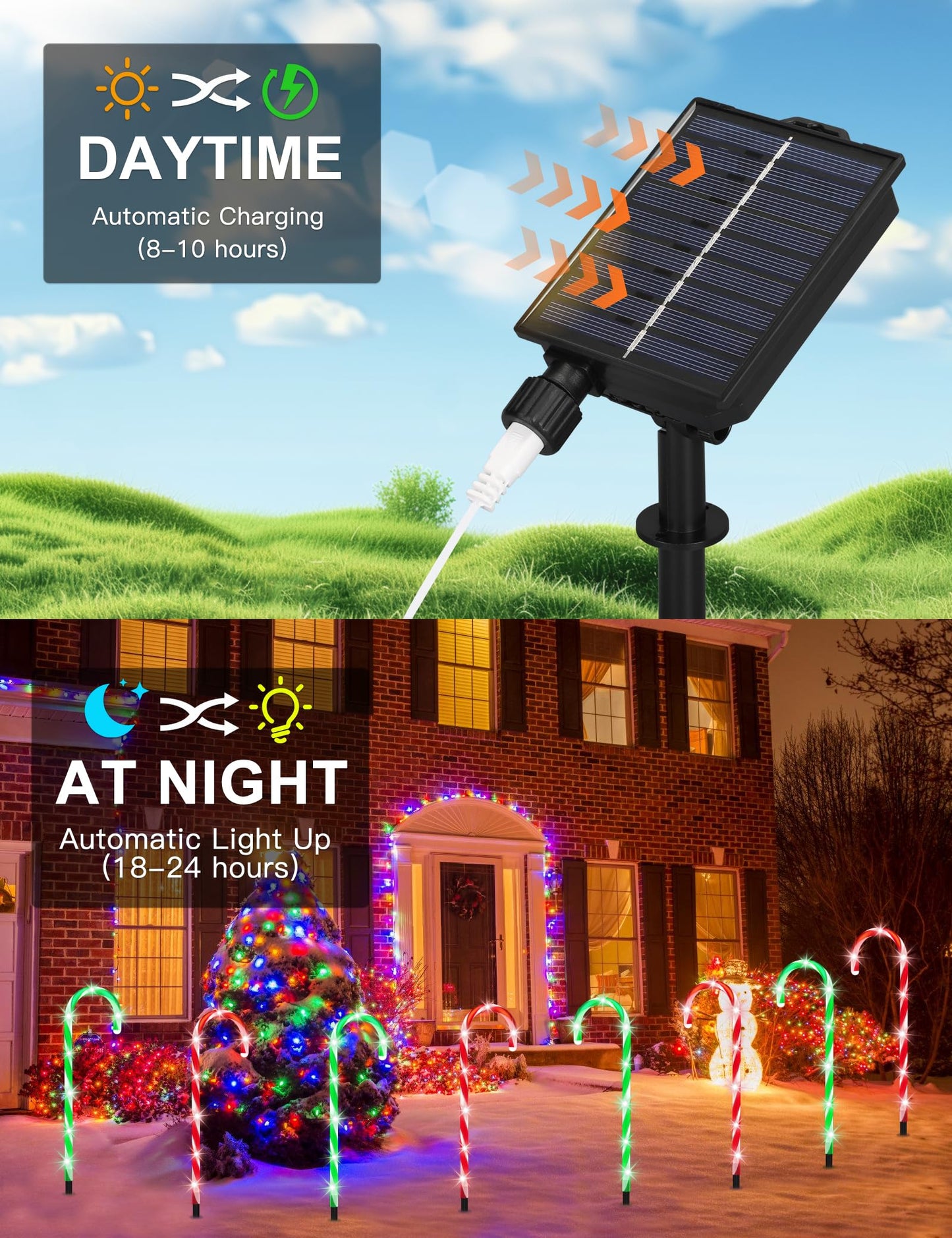 Solar Christmas Pathway Lights Outdoor Decorations, Solar Candy Cane Lights for Yard Patio Garden Walkway with 8 Light Mode, Remote, Timer, 48 LED, Upgraded Christmas Outdoor Decorations, 8 Pack