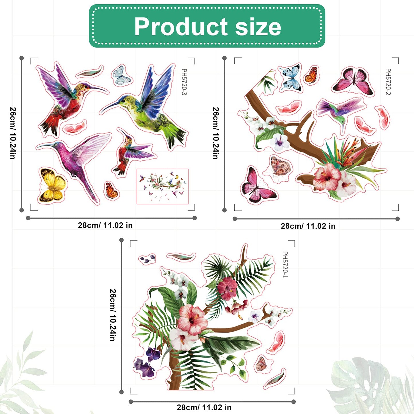 Hummingbirds Wall Decals Peel and Stick Birds Vinyl Wall Stickers Butterfly Flowers Colorful Wall Stickers Hummingbird on The Tree Branch Flower Decals Garden Living Room Bedroom TV Wall Decorations