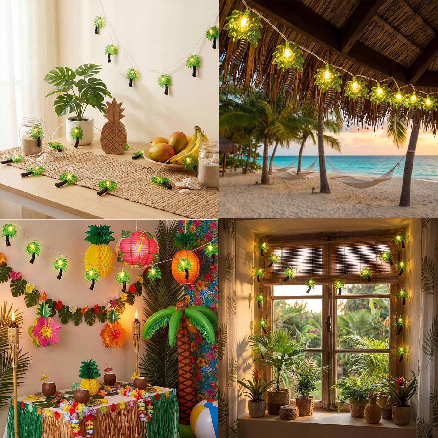 8.5Ft Palm Tree String Lights Outdoor, Waterproof Patio Palm Tree Lights String with 10 Mini Incandescent Lights, Summer Beach Theme String Lights for Indoor Bedroom Christmas Party Decor, White Wire