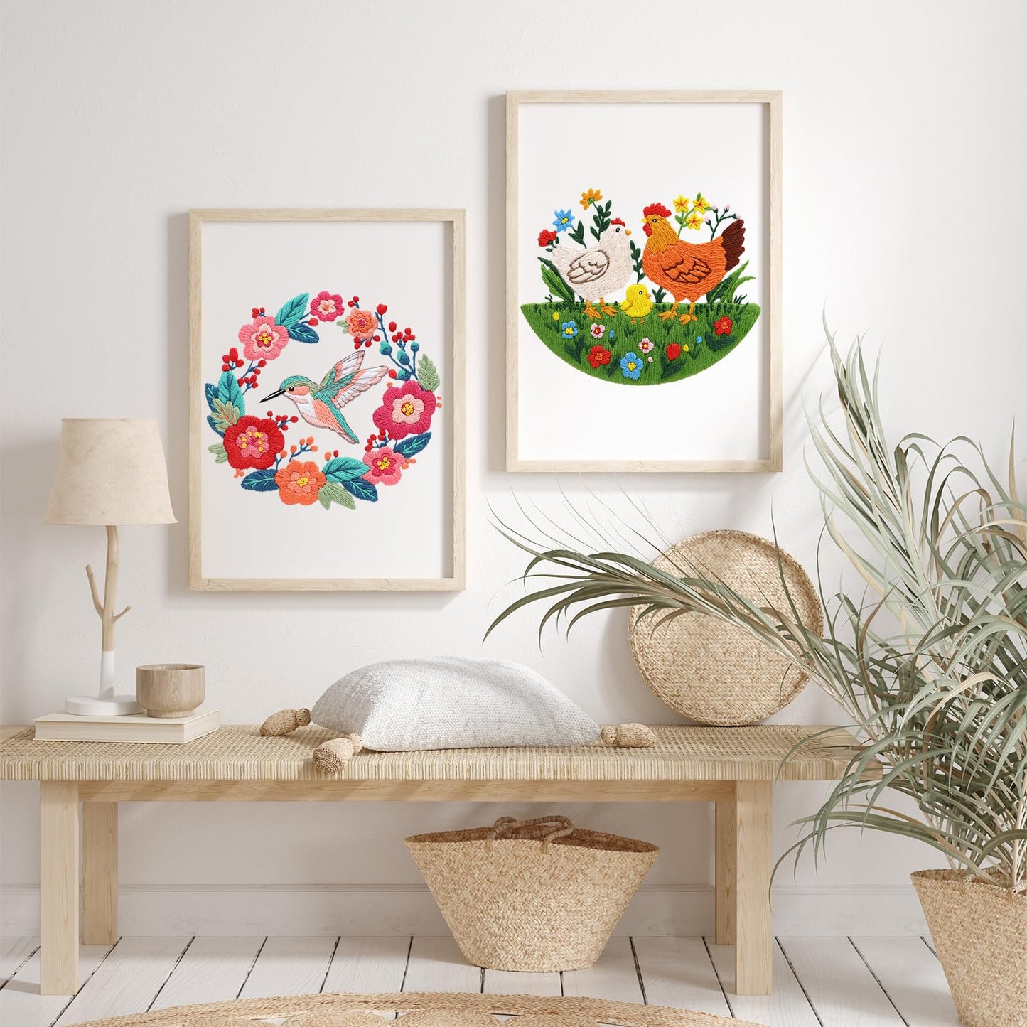 Hummingbird Embroidery Kits for Beginners,Cross Stitch Kit for Adults,DIY Needlepoint with Flowers Pattern