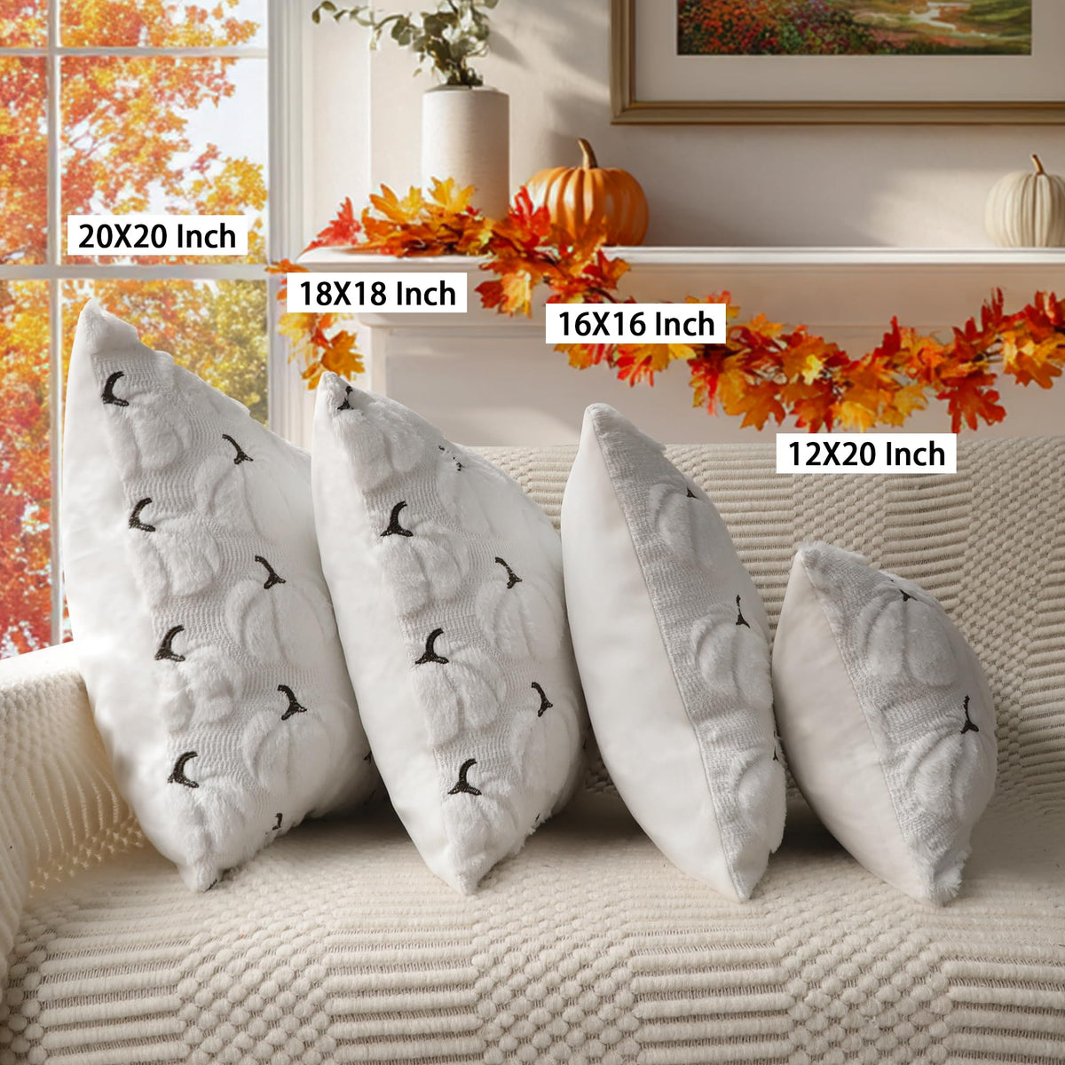 Fall Pillow Covers 18x18 Set of 2 White Pumpkin Decorations for Home