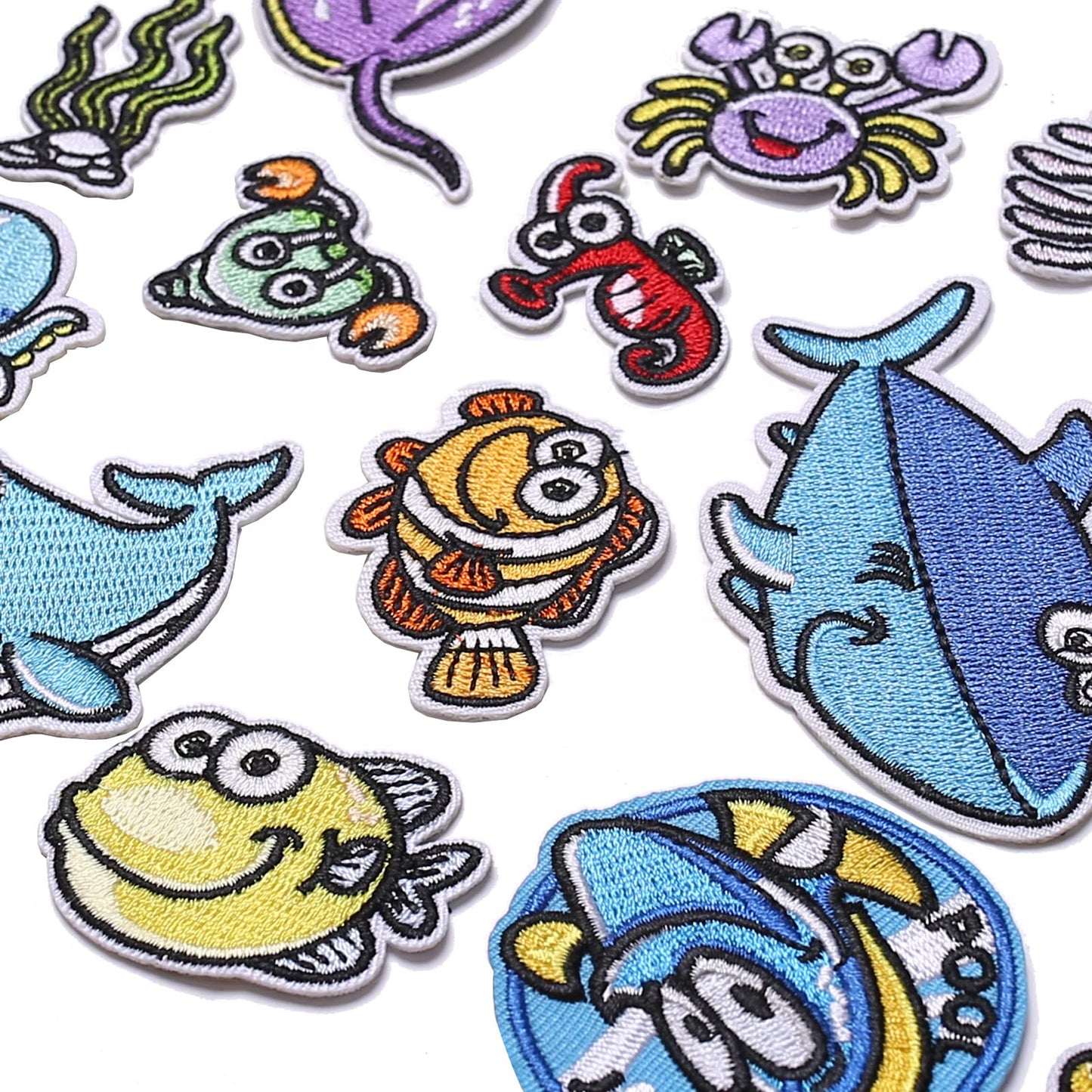 15 Pieces Ocean Animal Embroidered Iron on Patch, Iron on Patches Set, Sew On/Iron on Patch Applique for Clothes, Dress, Hat, Jeans, DIY Accessories