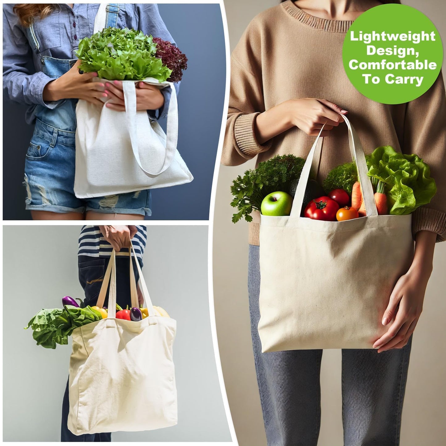 Canvas Tote Bag - 4 PCS Cotton Canvas Reusable Grocery Shopping Blank Tote Bag with Handles for Crafts DIY, Gift, Advertising Promotion Activity