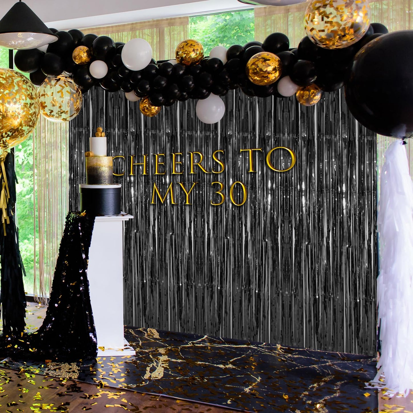 Accevo 3Pack Black Foil Fringe Curtains Party Streamers 3.2ft x 8.2ft Door Streamer Tinsel Streamers Black Party Decorations Photo Booth for Halloween New Year Holiday Celebration Party Decoration