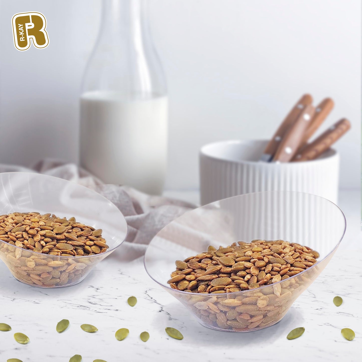 R-kay 6 Pack Angled Plastic Serving Bowls - Clear Plastic bowls 20 Oz - Disposable Serving Bowls - Premium Clear Bowls Disposable Heavy Duty For Weddings Catering And Birthday parties