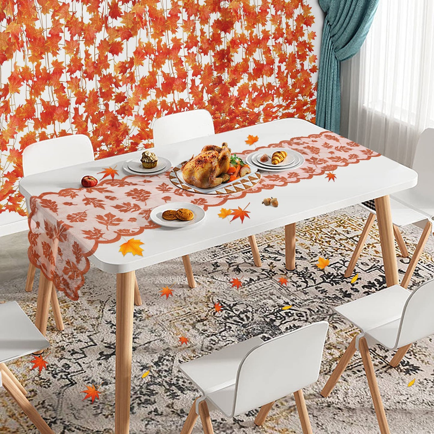 2 Pack Thanksgiving Table Runner, Fall Table Runner Decor for Home with Maple Leaves Lace Thanksgiving Runner for Table Decoration(13 x 72 inches)