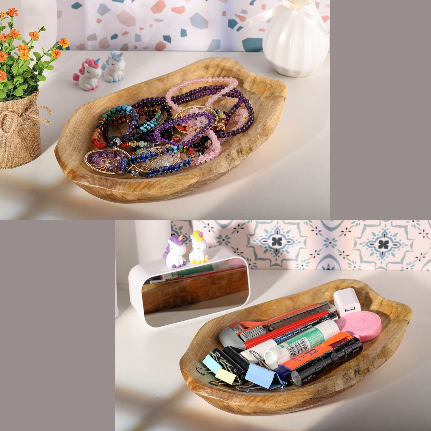 Natural Fir Root Wood Dish Bowl, Handmade Wood Serving Platter Tray Plate,Wooden Plates for Sandwich Bread Fruit Salad Snack Dough Candy Serving Appetizer Display (11.4"x7.5")