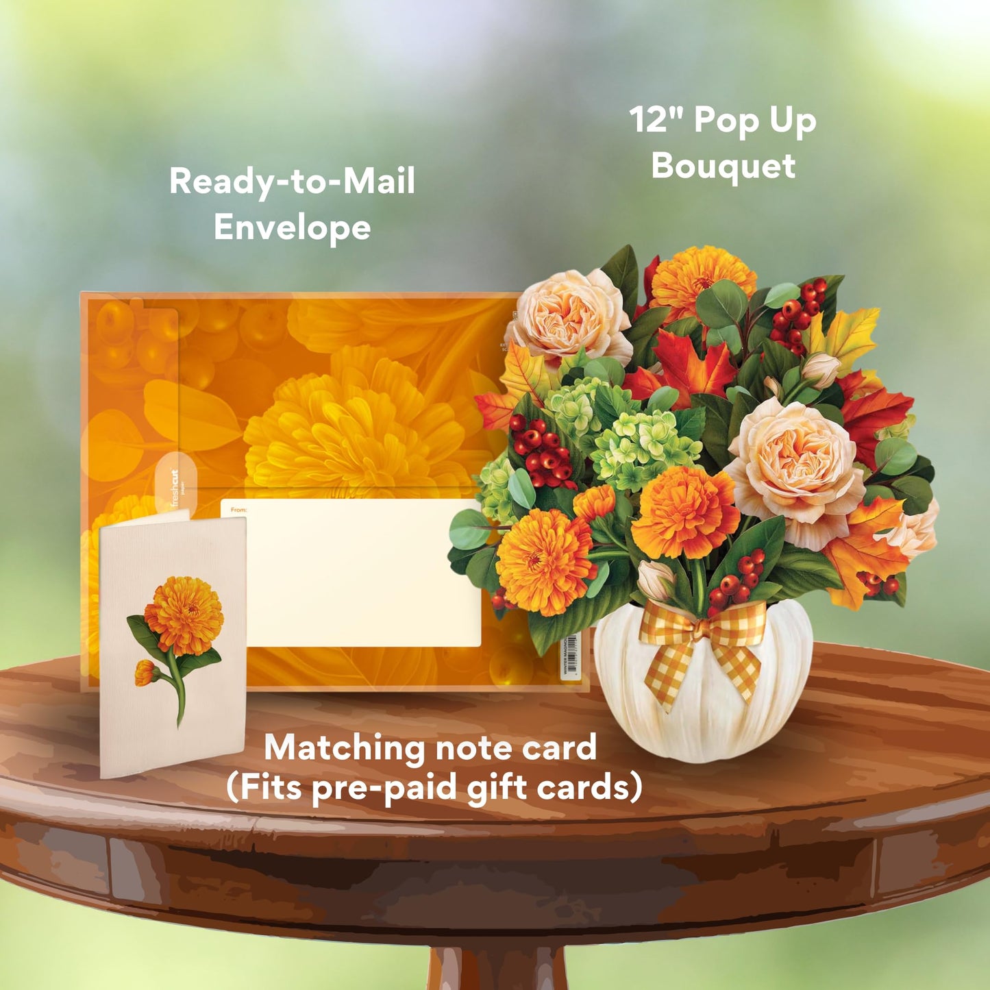 Freshcut Paper Pop Up Cards, Paper Flower Bouquet 3D Popup Greeting Cards with Note Card & Envelope, Birthday Card, Anniversary Card, Get Well Gifts for Women, 12" Pumpkin Spice