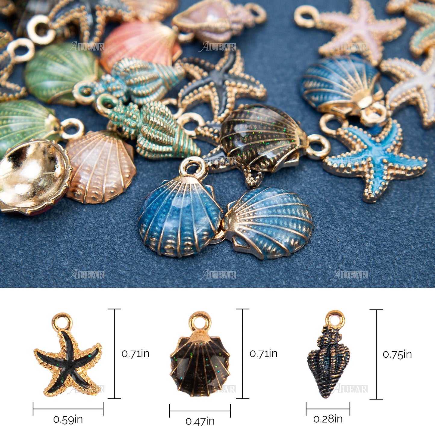 60 Pack Ocean Starfish Conch Seashell Enamel Charms Pendants for DIY Jewelry Making (Ocean Style 1)