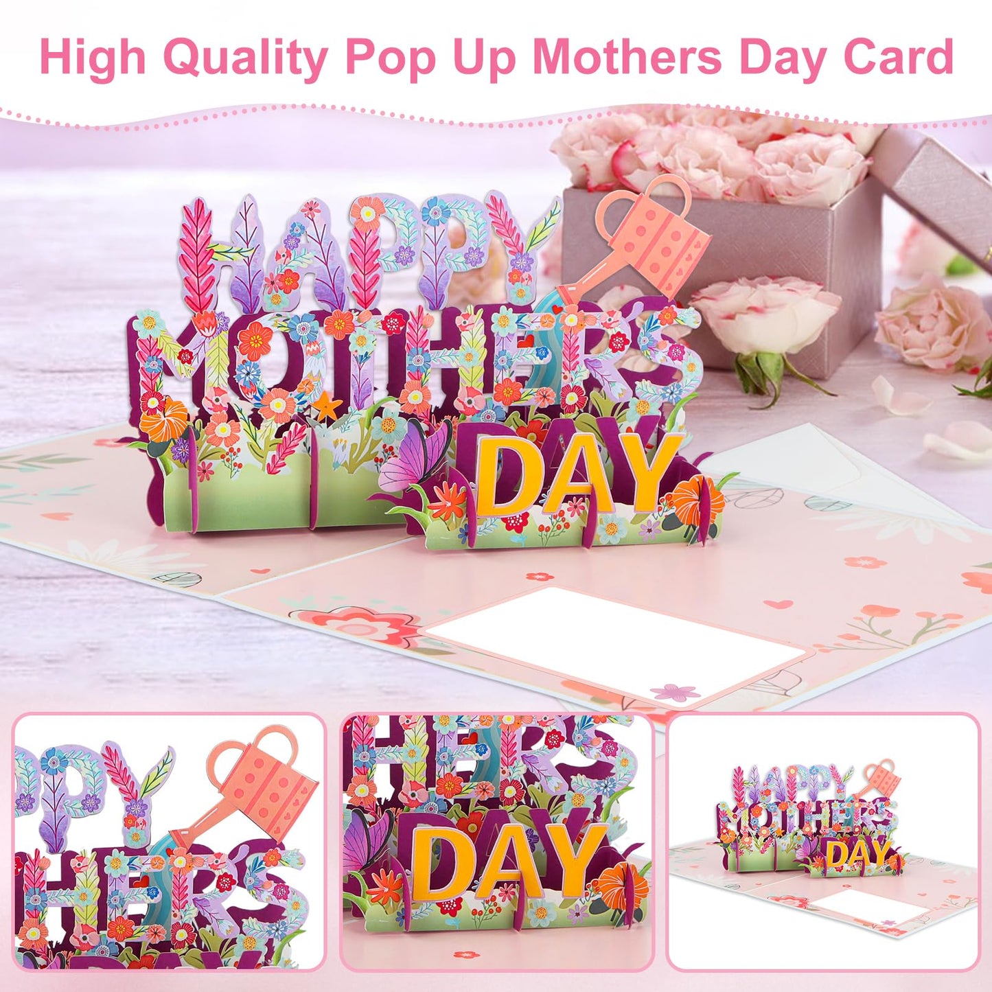 FaCraft 3D Pop Up Mothers Day Card - Happy Mothers Day Flower Pop Up Gift Greeting Card with Envelope with Blank Insert for Best Mom Women Wife Daughter Grandma