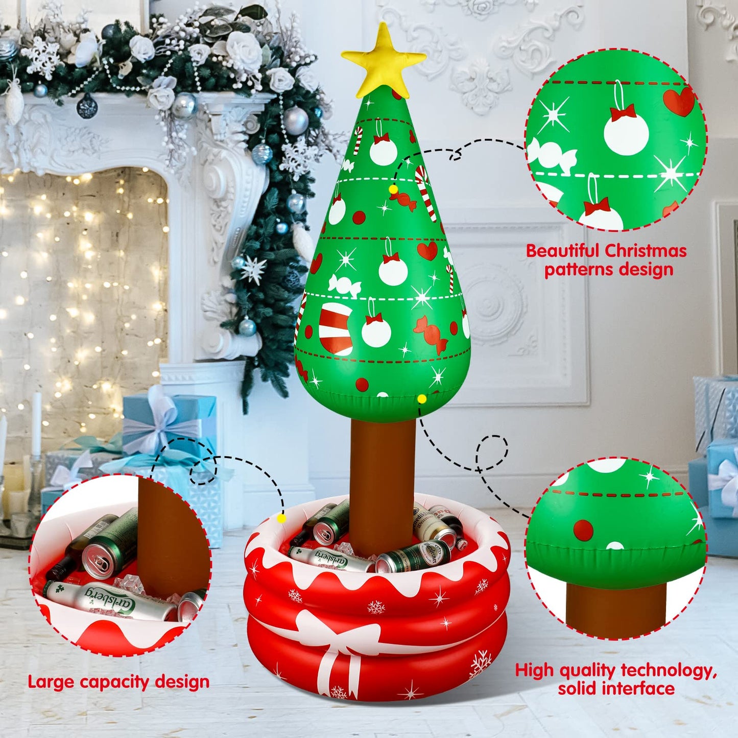 1 Pack Inflatable Christmas Tree Hot Cocoa Mug Coolers Drink Beverage Inflatable Cooler Christmas Decorations Party Supplies for Home Office Holiday Winter Party Decorations (Tree)
