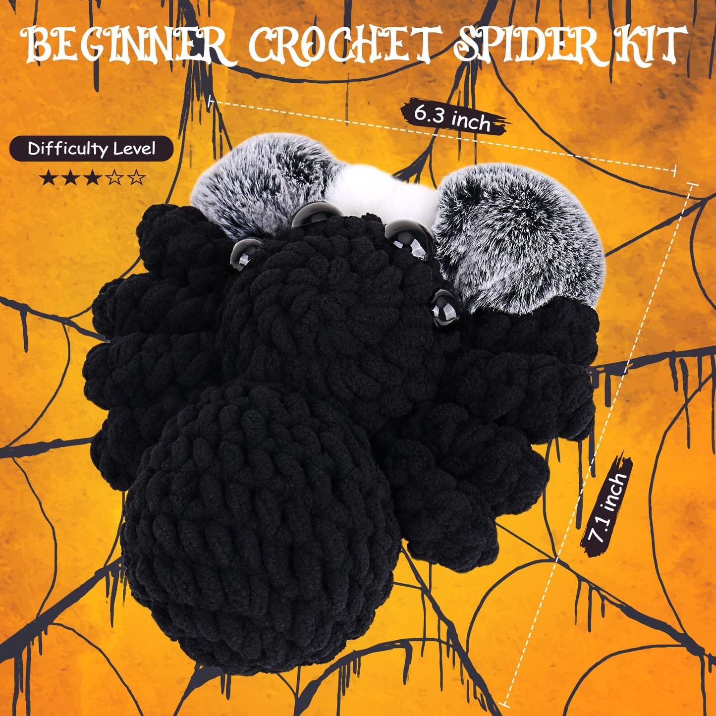 Crochetta Crochet Kit for Beginners, Crochet Starter Kit w Step-by-Step Video Tutorials, Beginner Crochet Kit for Adults Kids Women Men Complete Kit Included (Halloween Spider)