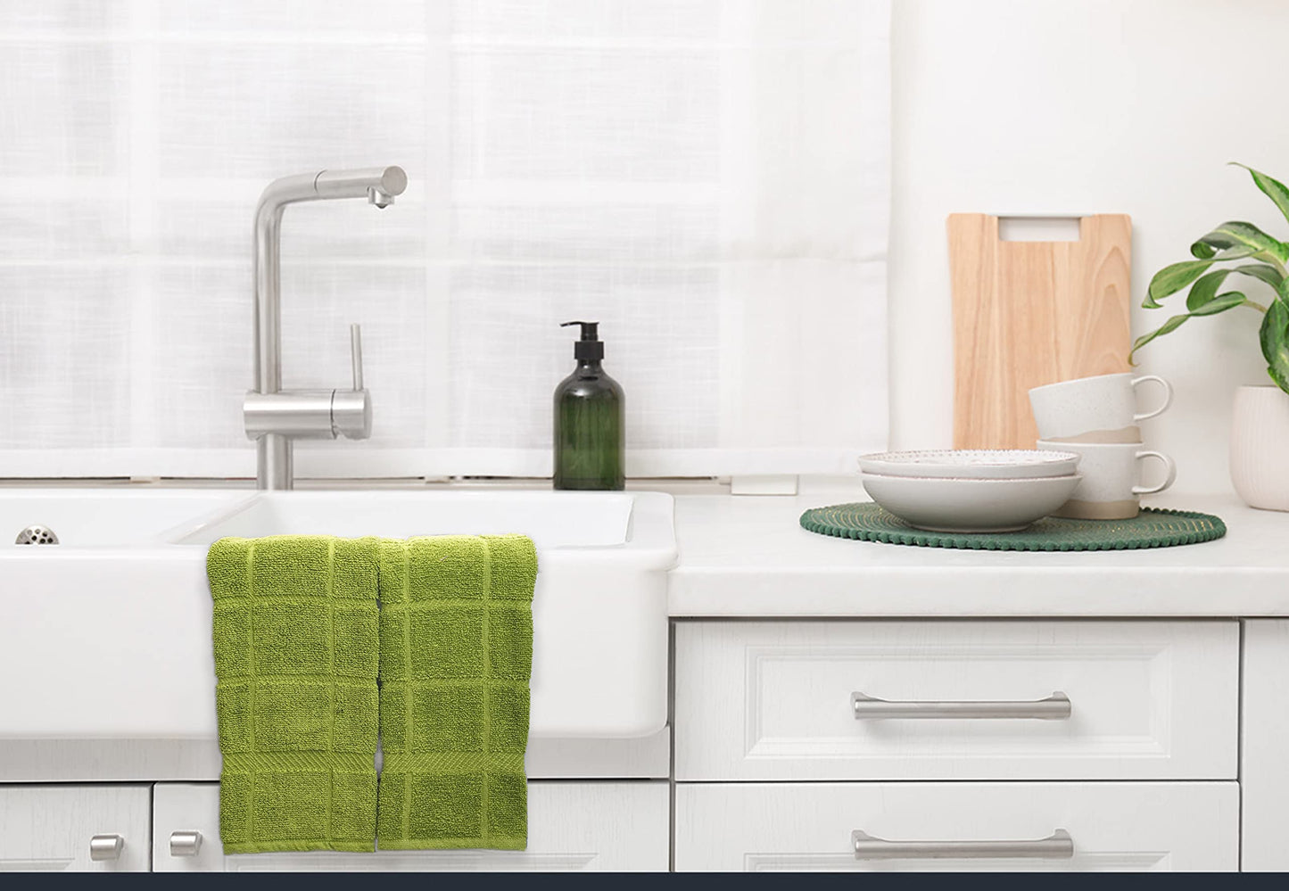 100% Cotton Terry Dish Towels, 4 Pack Plain, 16 x26 Inches, Super Soft and Absorbent Kitchen Towels, Perfect for Kitchen Cleaning and Dish Washing | Green