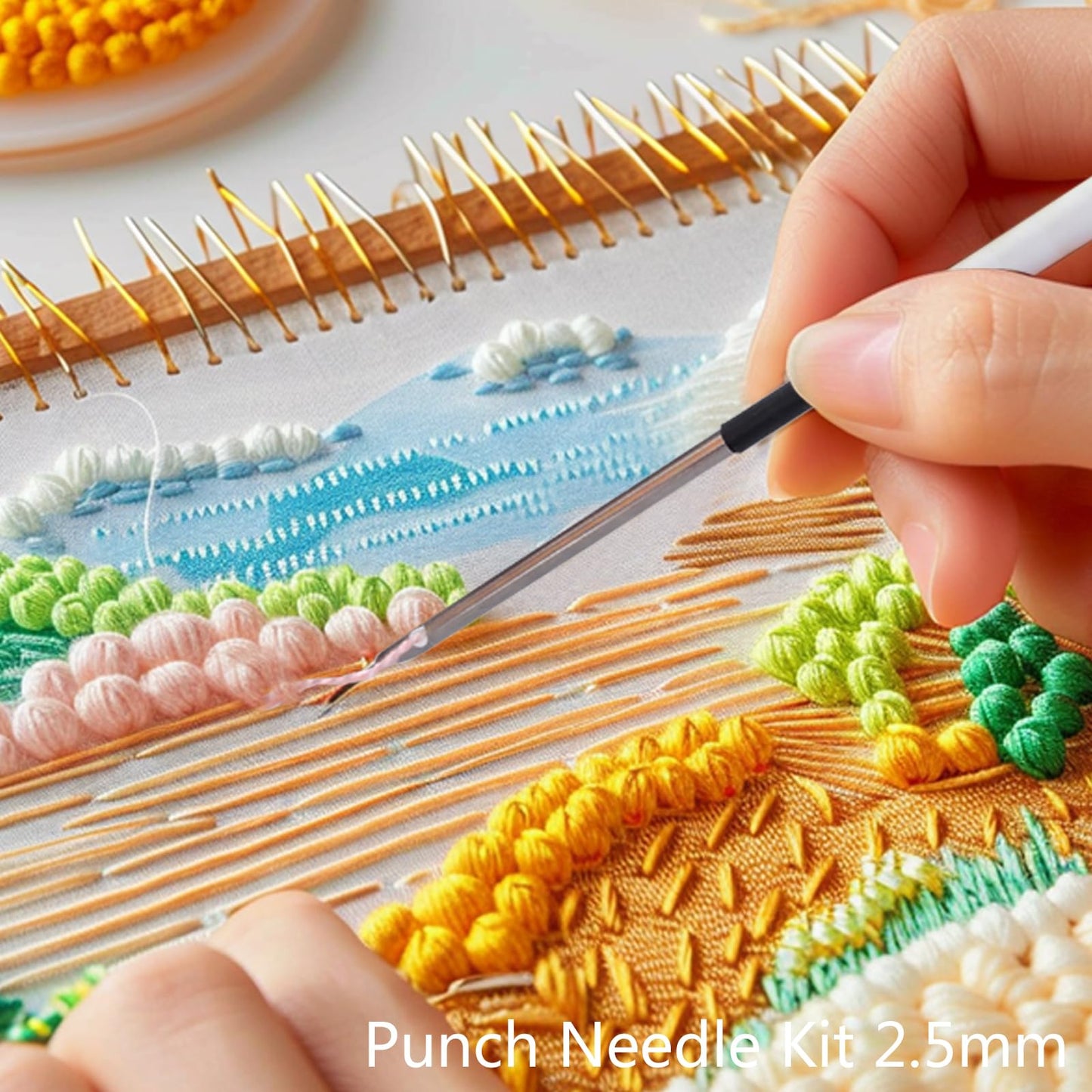 Punch Needle Embroidery Kit - Complete Set for Needle Punching - Includes Adjustable Punch Needle Tool and Wooden Handle Embroidery Pen Set - Ideal for Adults Beginners