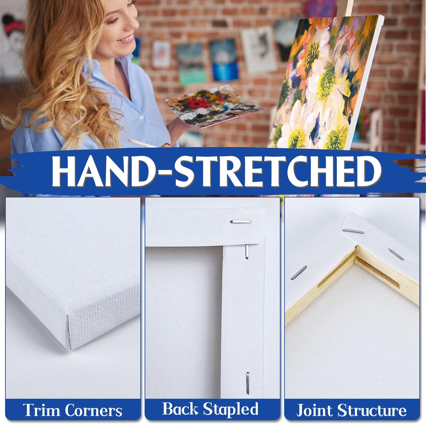 Stretched Canvases for Painting with 11x14 Inch, 5x7 Inch, 8x10, Painting Canvas for Acrylics,Oils & Other Painting Media, 5/8 Inch Profile 100% Cotton Artist Framed Canvas(3 Packs)