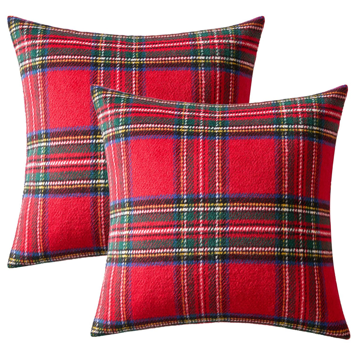 MIULEE Christmas Plaid Decorative Pillow Covers Set of 2 18x18inch Red