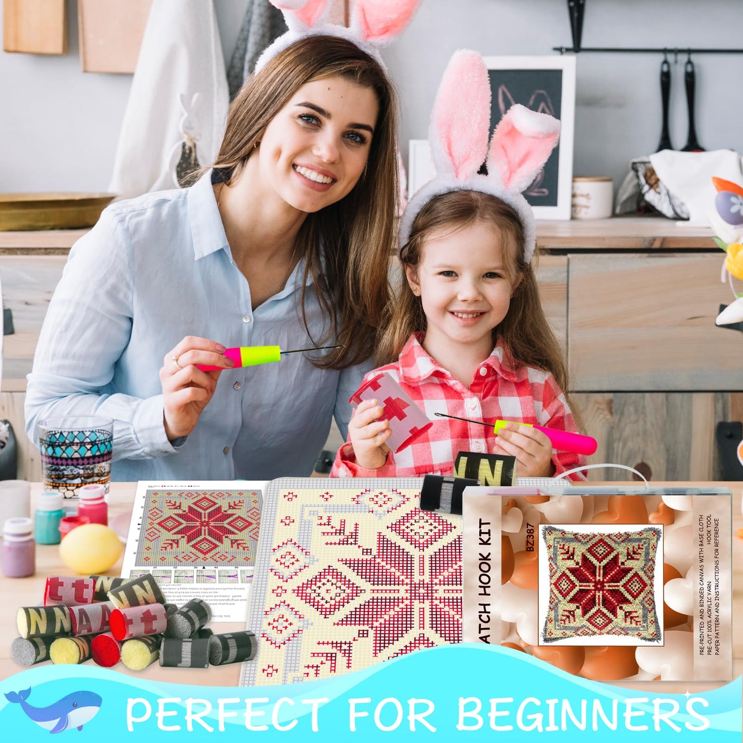 Latch Hook Kit, Christmas Latch Hook Kits for Adults DIY Decorative Pillowcase Embroidery Cross Stitch Arts Craft for Home Sofa Furniture 17X17inch Snowflake