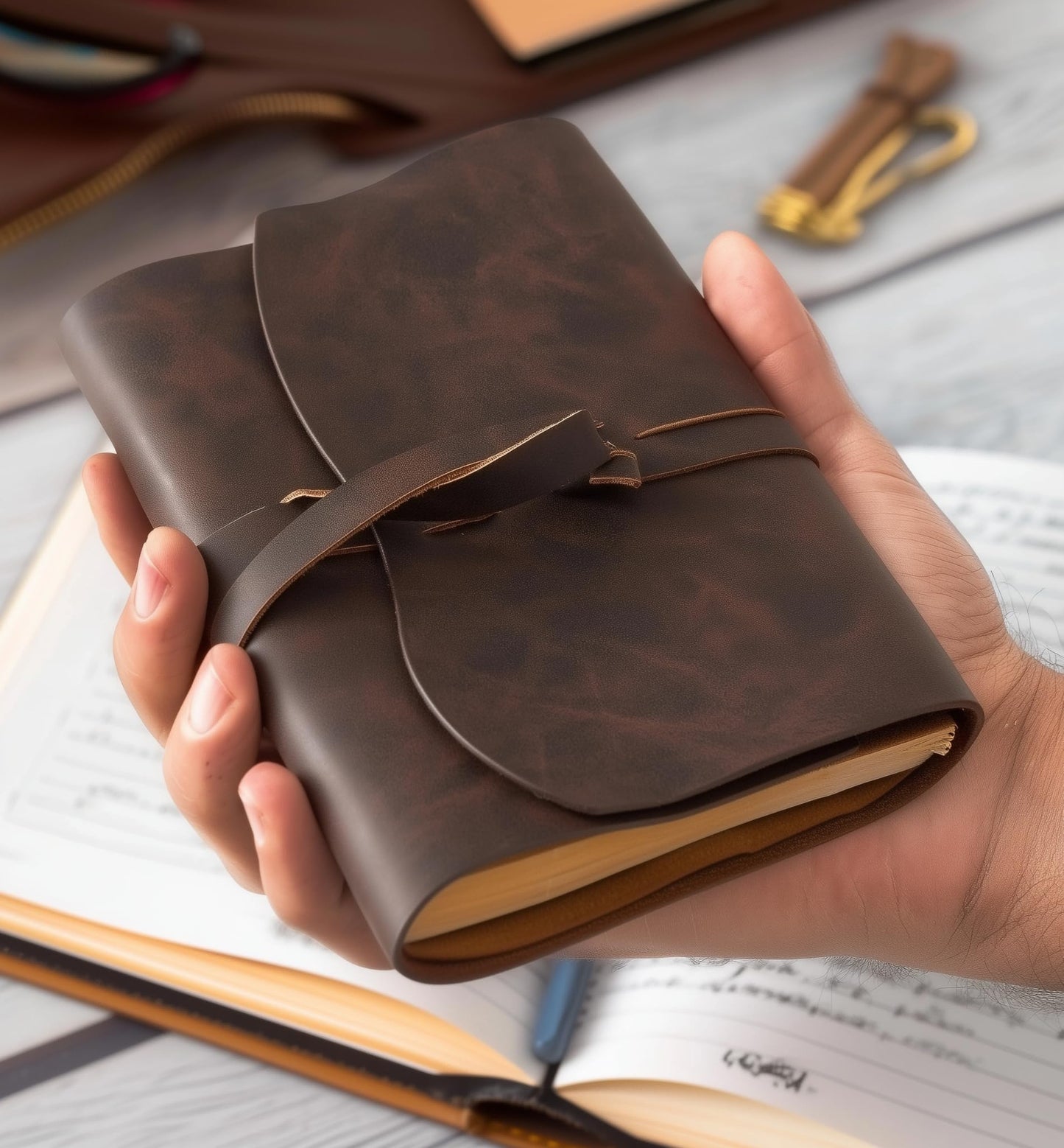 RILIHO Leather Journal Notepad, Small Notebook 4.8x6.5 Inches, Mini Journal, Retro Premium Planner, Lined Diary Vintage Style, Ideal for Women and Men, Artists, Travelers, Dark Brown