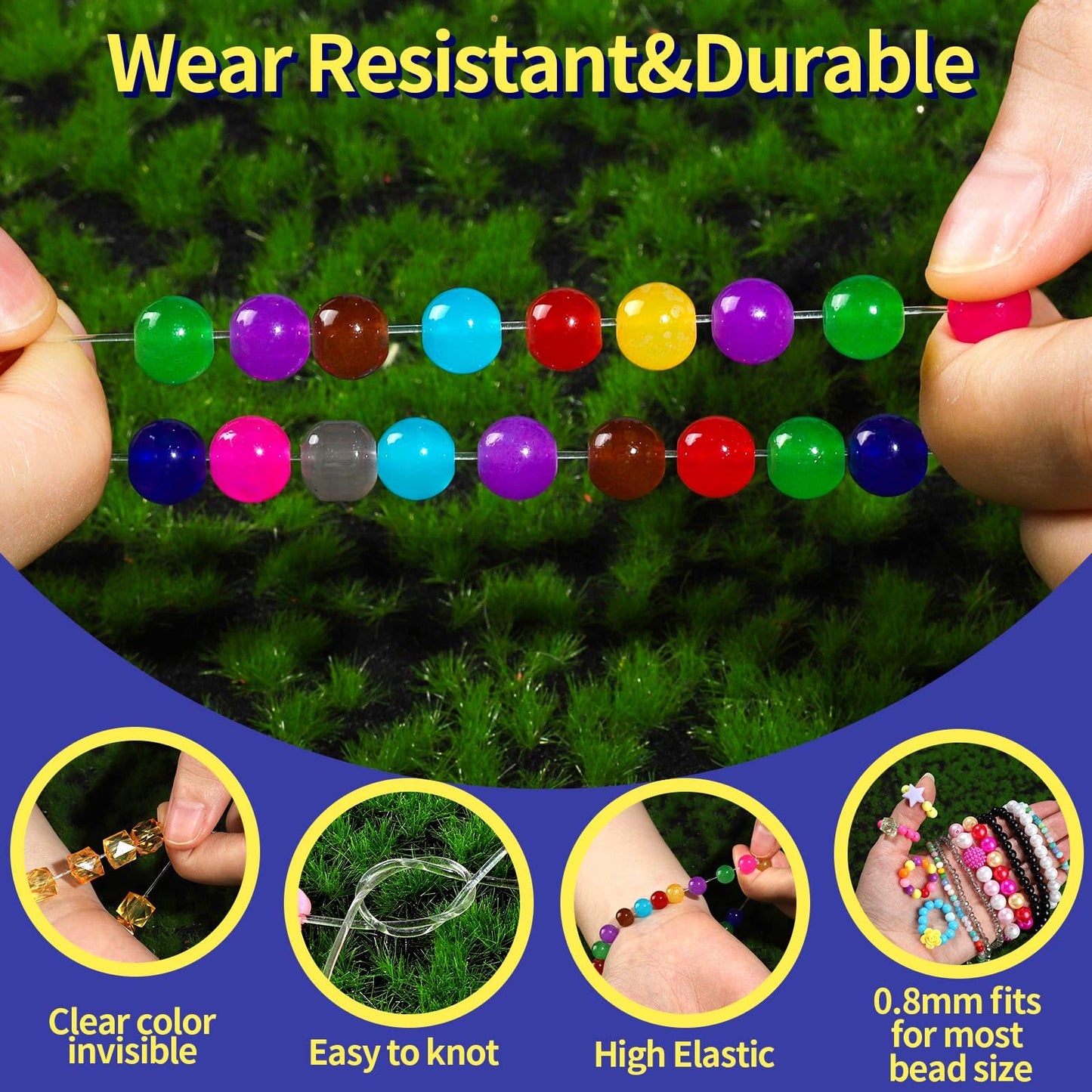 0.8mm Elastic Strings for Bracelets, Crystal Stretch Bead Cord for Jewelry Making, Clear Stretchy Elastic String Cord for Beading, Transparent Thread for Bracelet Necklace Making