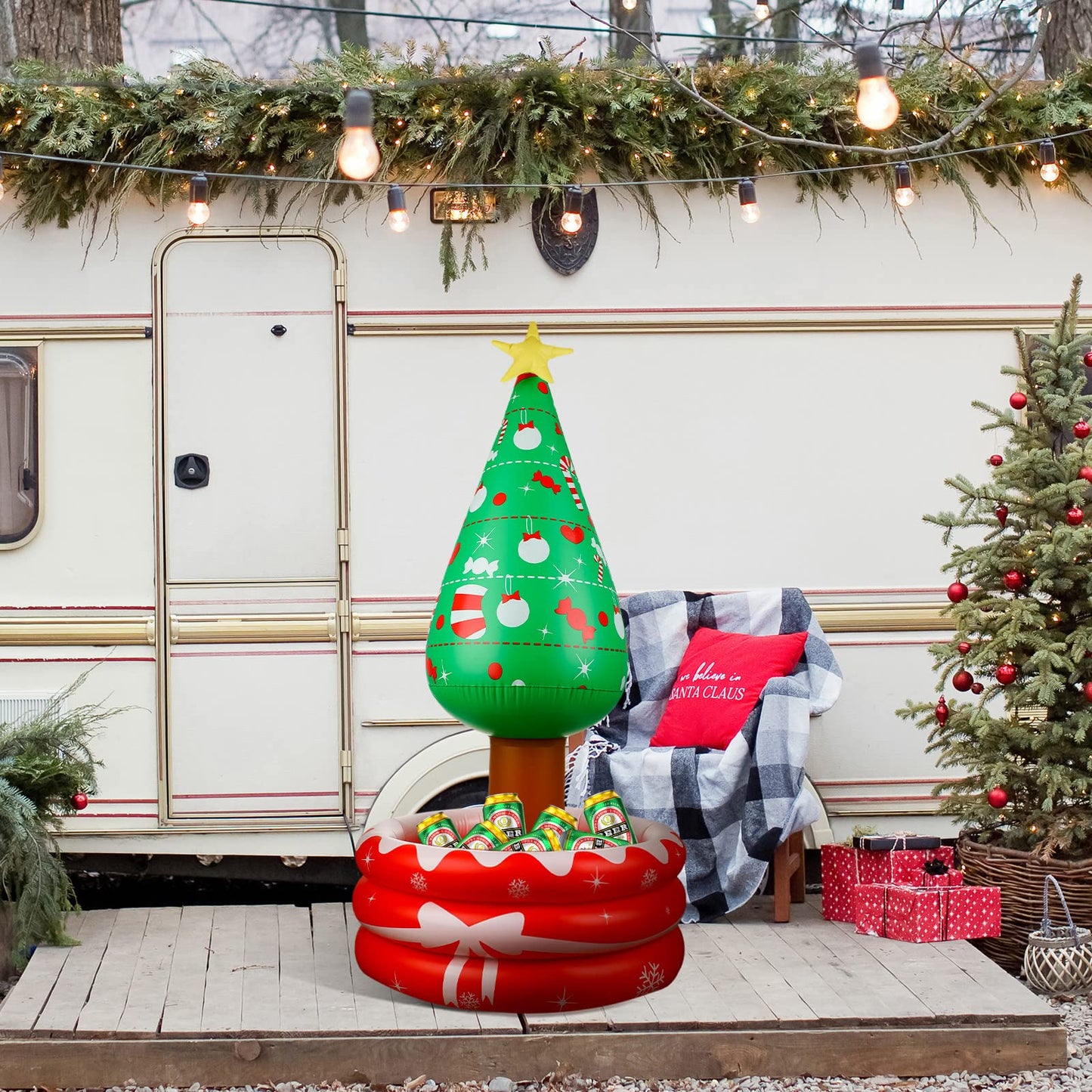 1 Pack Inflatable Christmas Tree Hot Cocoa Mug Coolers Drink Beverage Inflatable Cooler Christmas Decorations Party Supplies for Home Office Holiday Winter Party Decorations (Tree)