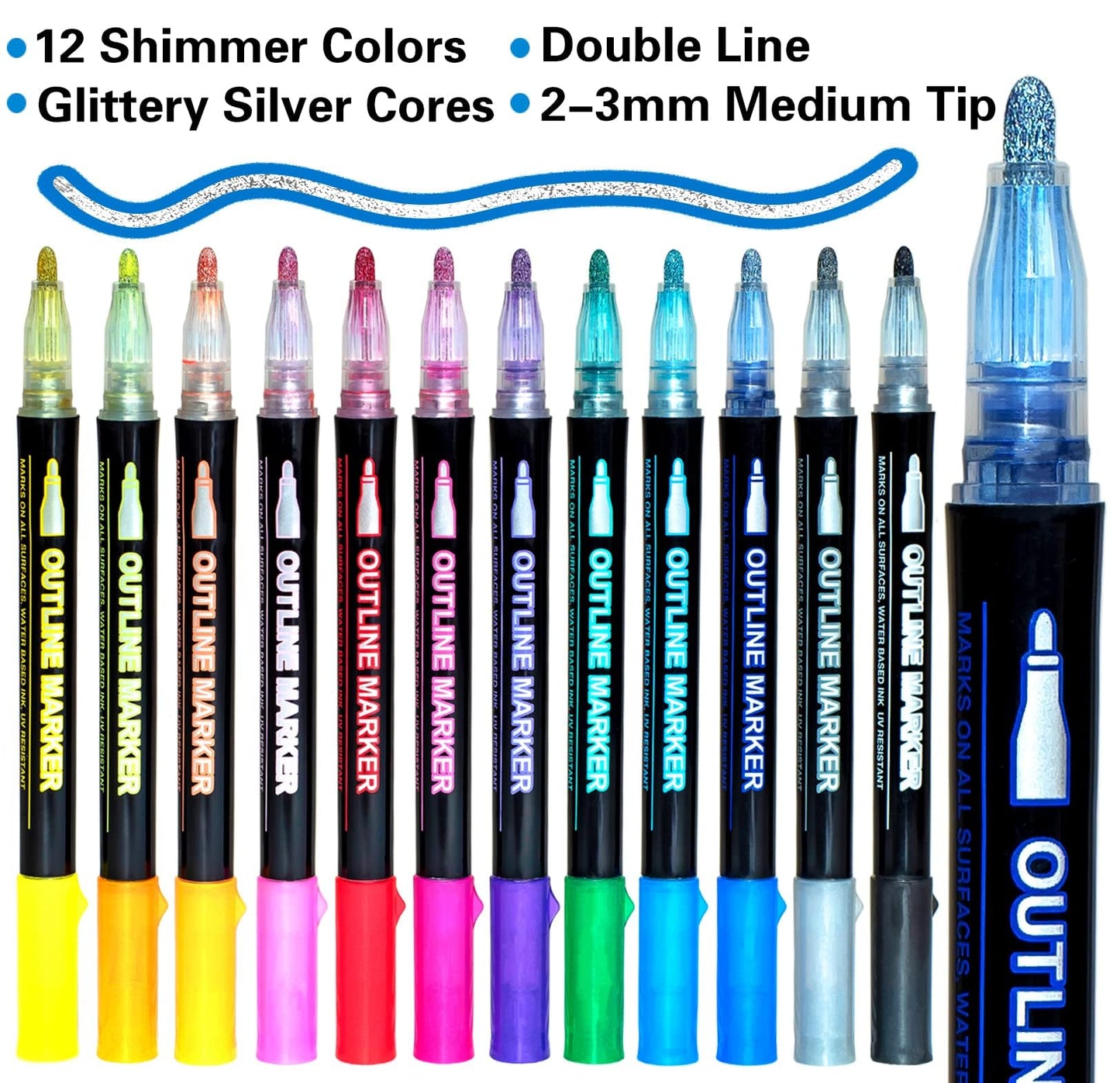 Markers Outline Glitter Gel Pens: 12 Christmas Stocking Stuffers Teenage Tween Teen Girl Gifts Trendy Stuff Cute Arts Crafts Art Supplies Kids Ages 4 6 7 8 9 10 14 16 18 Year Old