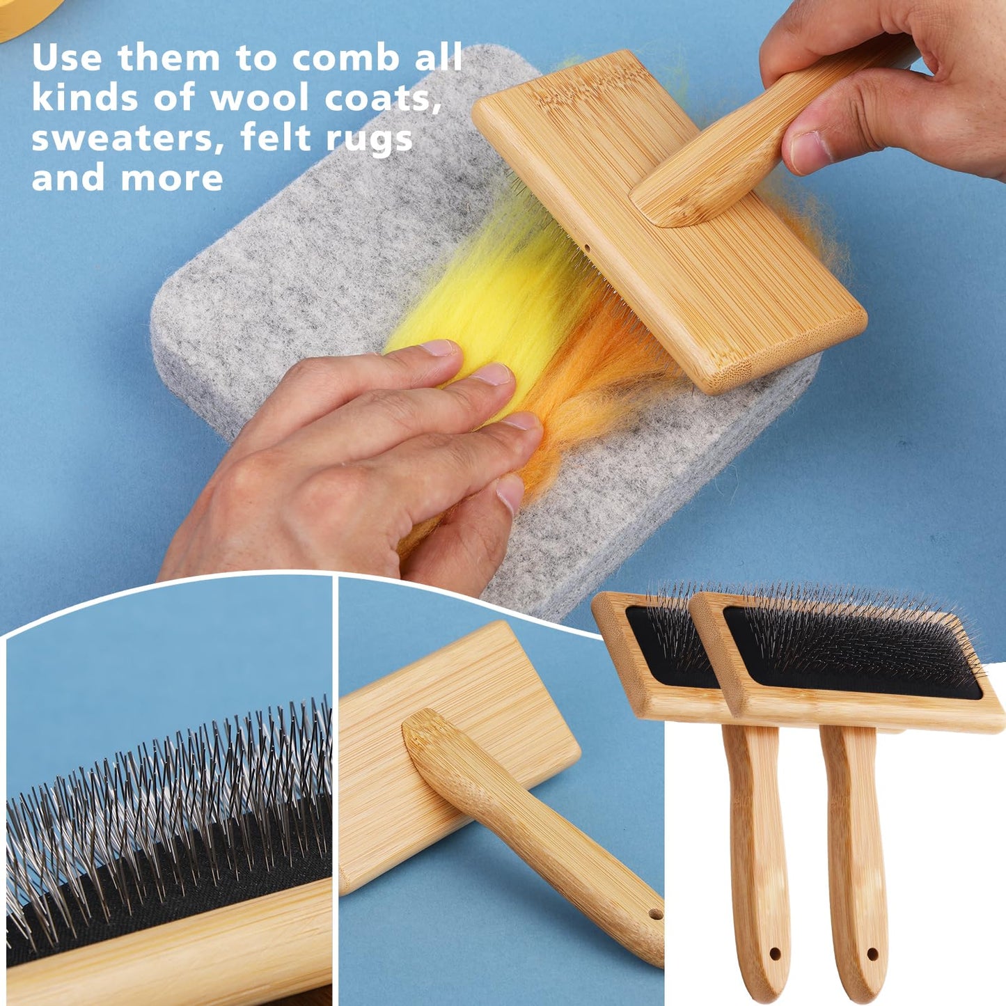 74 Needle Felting Tools, Needle Felting Kit with Hand Carders Wooden Wool Carders Needle Felting with Needle Leather Finger Protector for DIY Felting Wool Projects