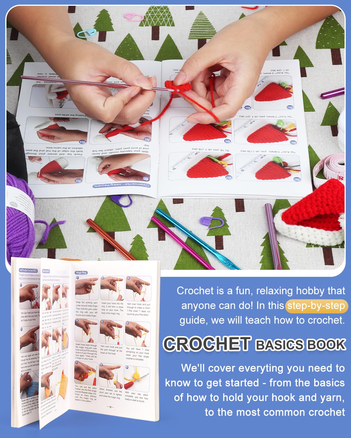 Aeelike Crochet Kit for Beginners Young and Old, First Crochet Kit for Adults Include 23pcs Crochet Hooks, 655 Yards Yarn Set for Crocheting, Instruction, Bag, Crochet Accessories and Supplies, Navy