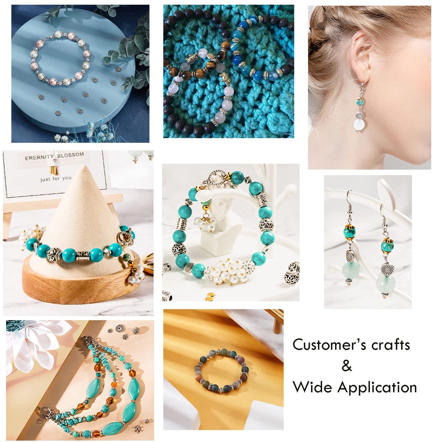 PH PandaHall 300pcs 6 Style Antique Silver Spacer Beads, Tibetan Metal Alloy Tube Spacers Flower Flat Rondelle Small Loose Beads for Bracelet Necklace Earring Jewelry Making Supplies