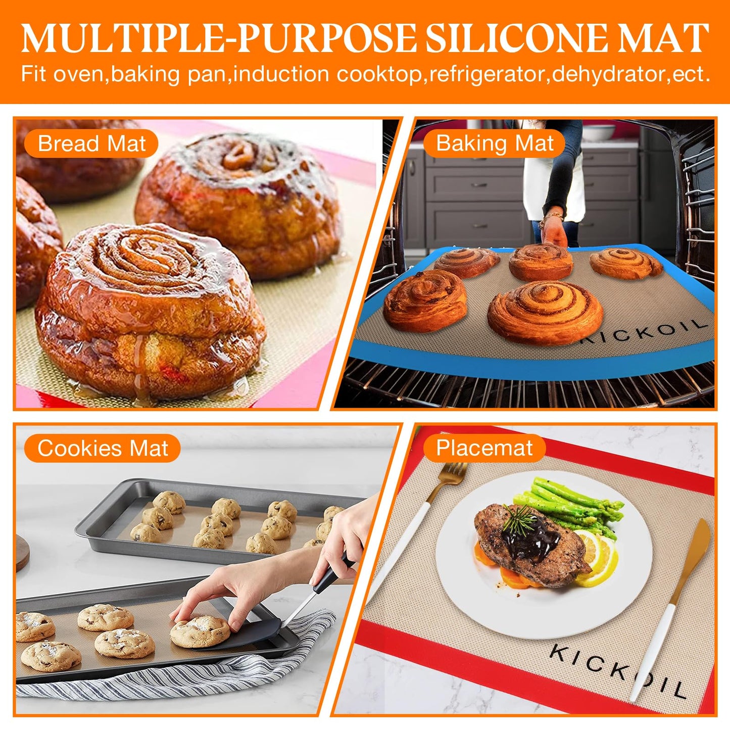 Small Silicone Baking Mats Quarter Sheet Non Stick Reusable Silicone Oven Liners, BPA Free, Food Grade Baking Mats for Cookies, Macarons Bread & Pastry, Toaster Pad Set of 3 Pack 11.6'' x 8.5''