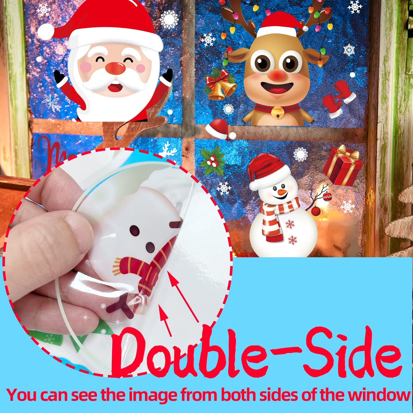 Christmas Window Clings Decals Double Sided Christmas Snowflake Window Decals Clings for Glass Window Xmas Holiday Home Office School Decoration