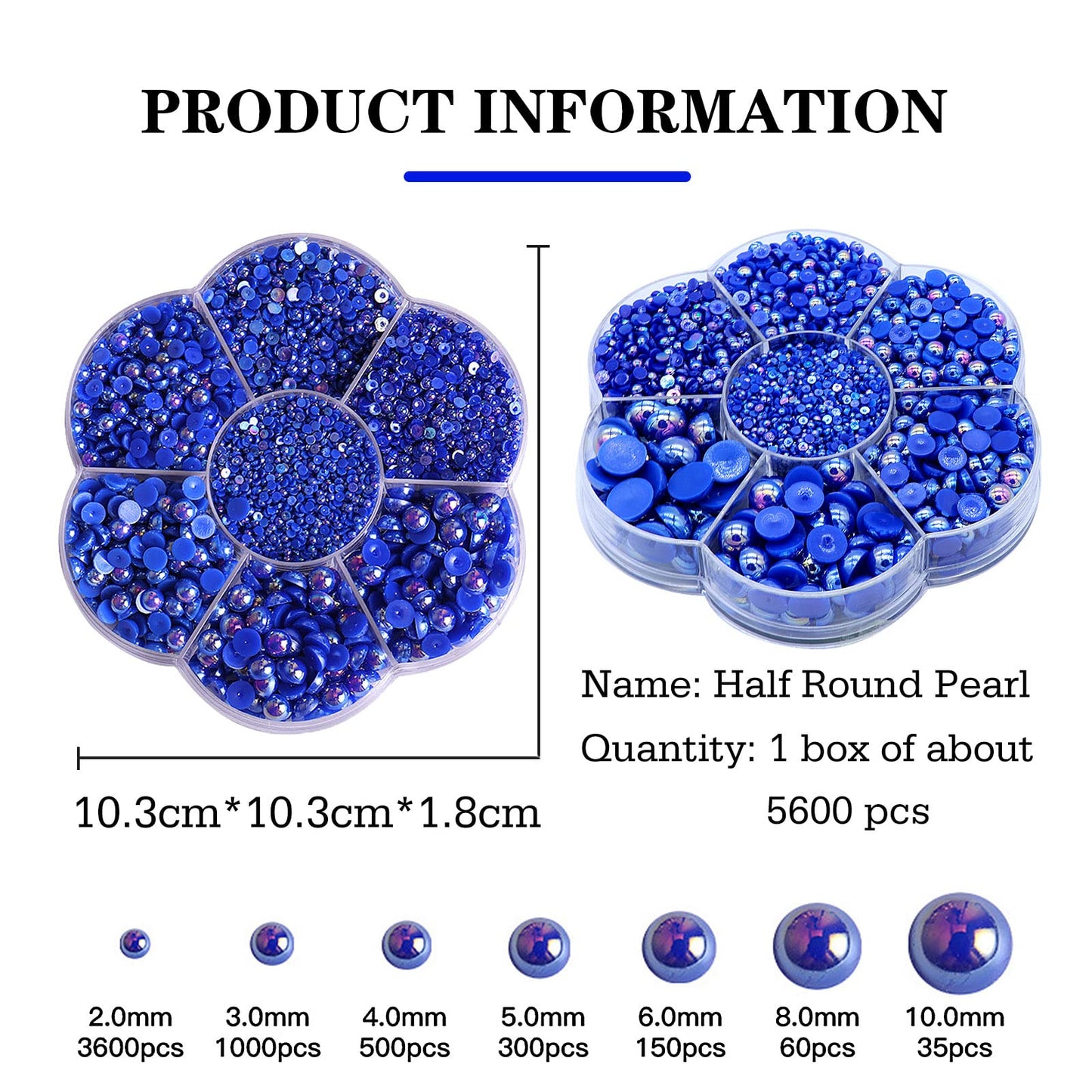 5600PCS Half Round Pearls Flatback Imitation Pearls for Crafts,7 Sizes for DIY Nails Art Crafting,Jewelry Making, Shoes,Cup,Phone Decoration (07 Dark Blue AB)
