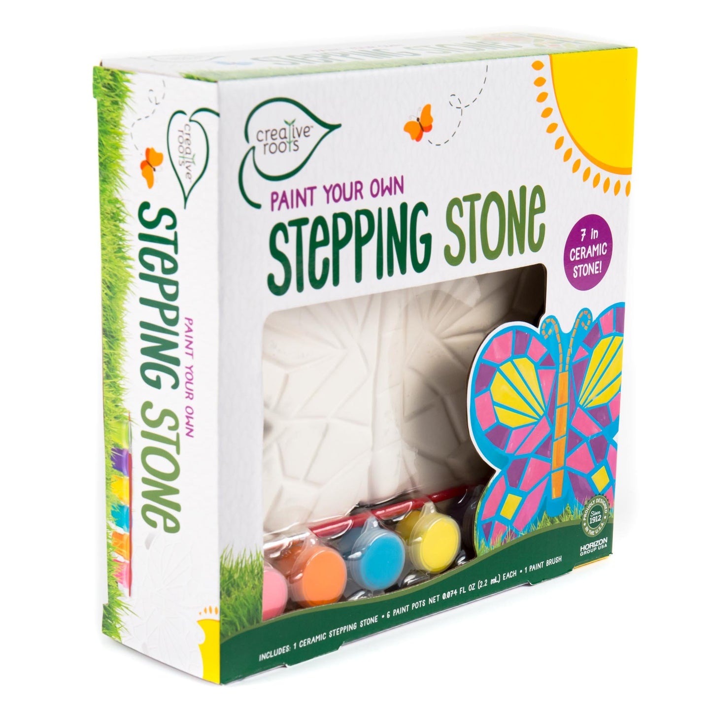 Creative Roots Mosaic Butterfly Stepping Stone Kit, Includes 7-Inch Ceramic Stepping Stone & 6 Vibrant Paints, Paint Your Own Stepping Stone, DIY Stepping Stone for Kids Ages 8+ White