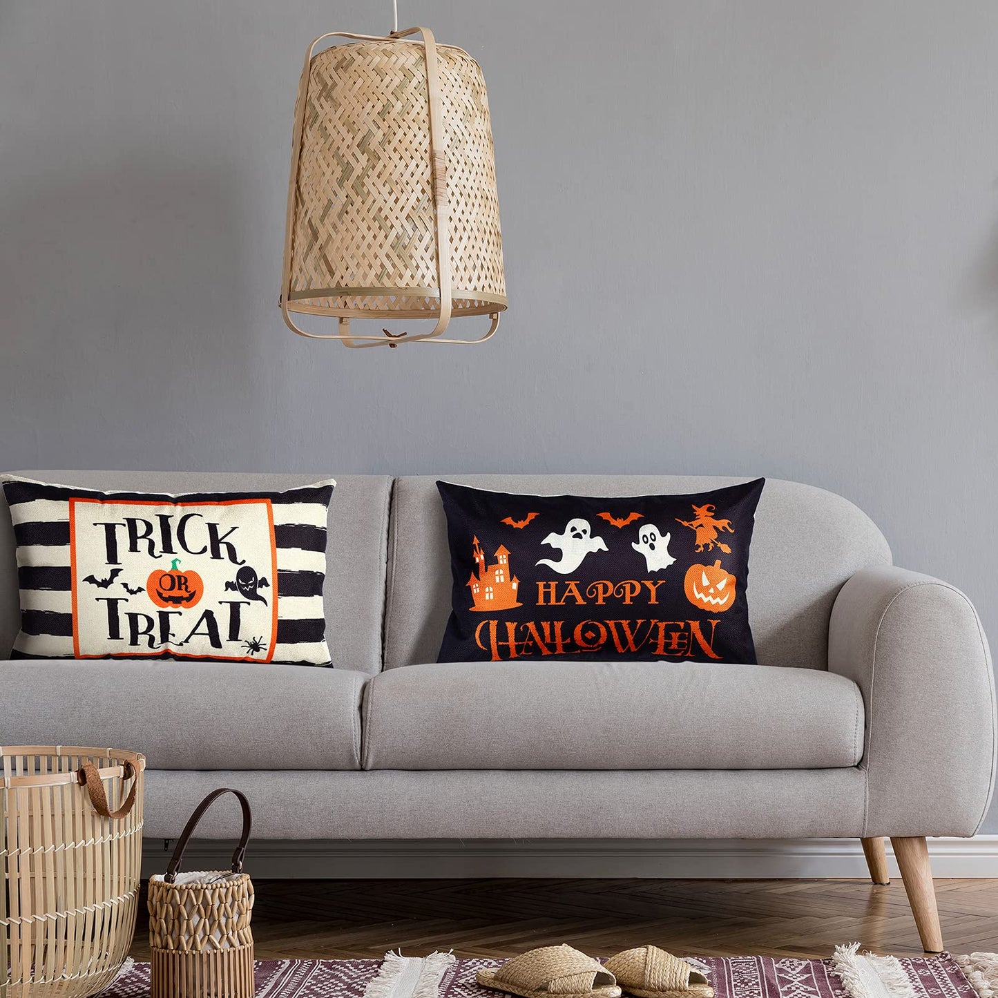 2 Pieces Happy Halloween Pillow Covers 20 x 12 Inch Trick or Treat Cushion Cover Rectangular Halloween Throw Pillow Cover Halloween Pillow Case Rectangular Pillowcase for Bed Sofa Home (Ghost)