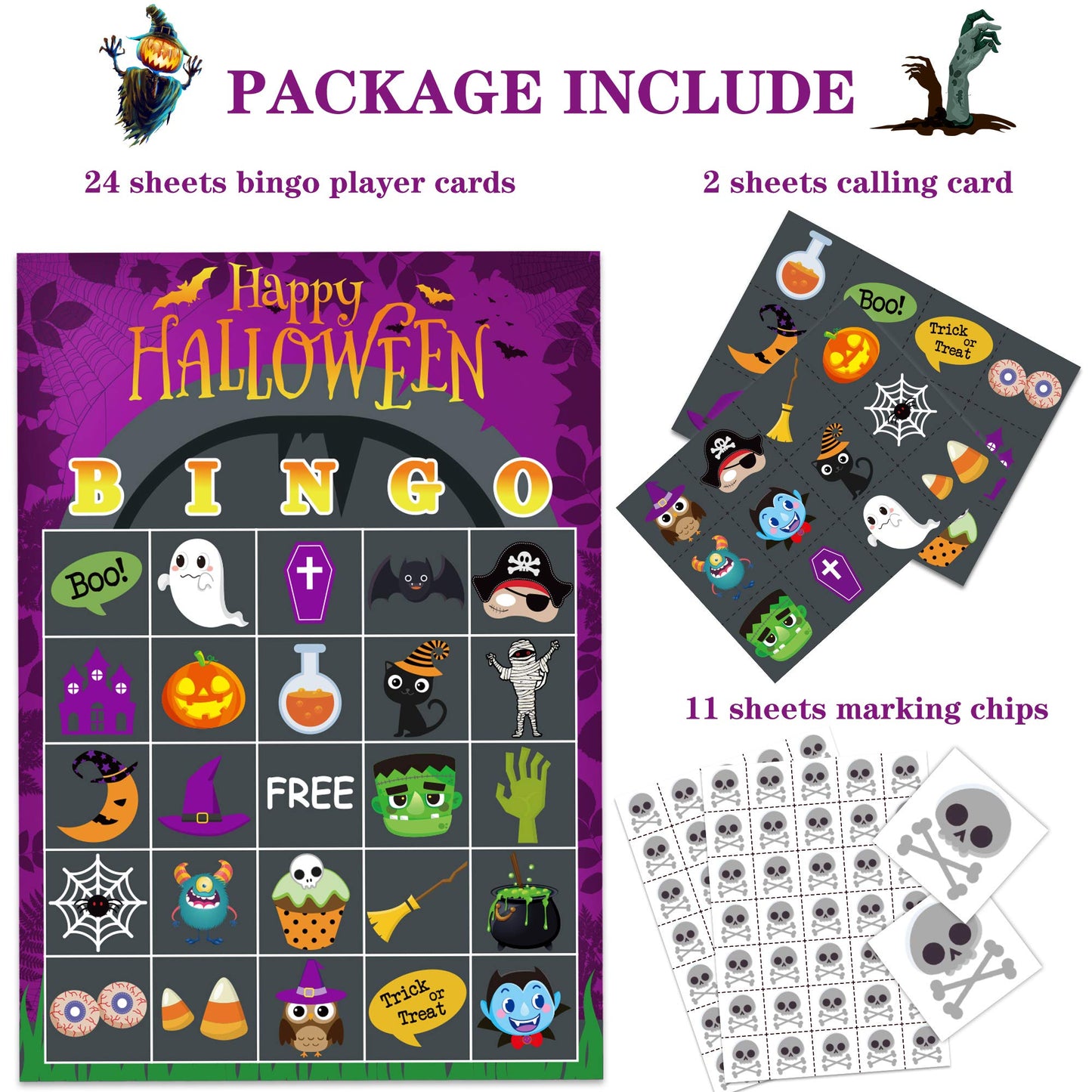 Halloween Games for Kids - Halloween Bingo Halloween Party Favors Supplies Halloween Crafts for Kids 24 Players Party Activities Goody Bag Stuffers Toys Gifts
