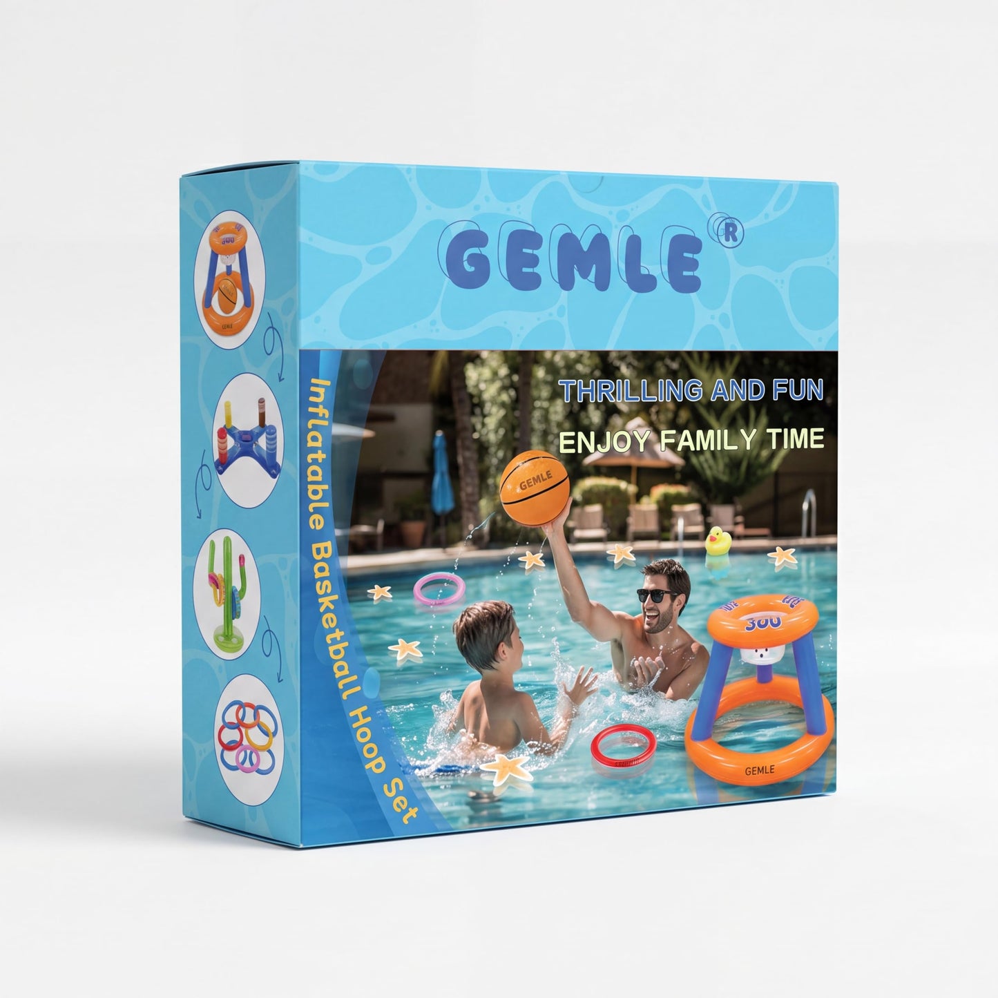 Gemle Pool Toys Games Set,Pool Basketball Hoop Inflatable Cross Ring Toss Game and Inflatable Cactus Kids for Teens Adults and Family (3 Set Water Toys)
