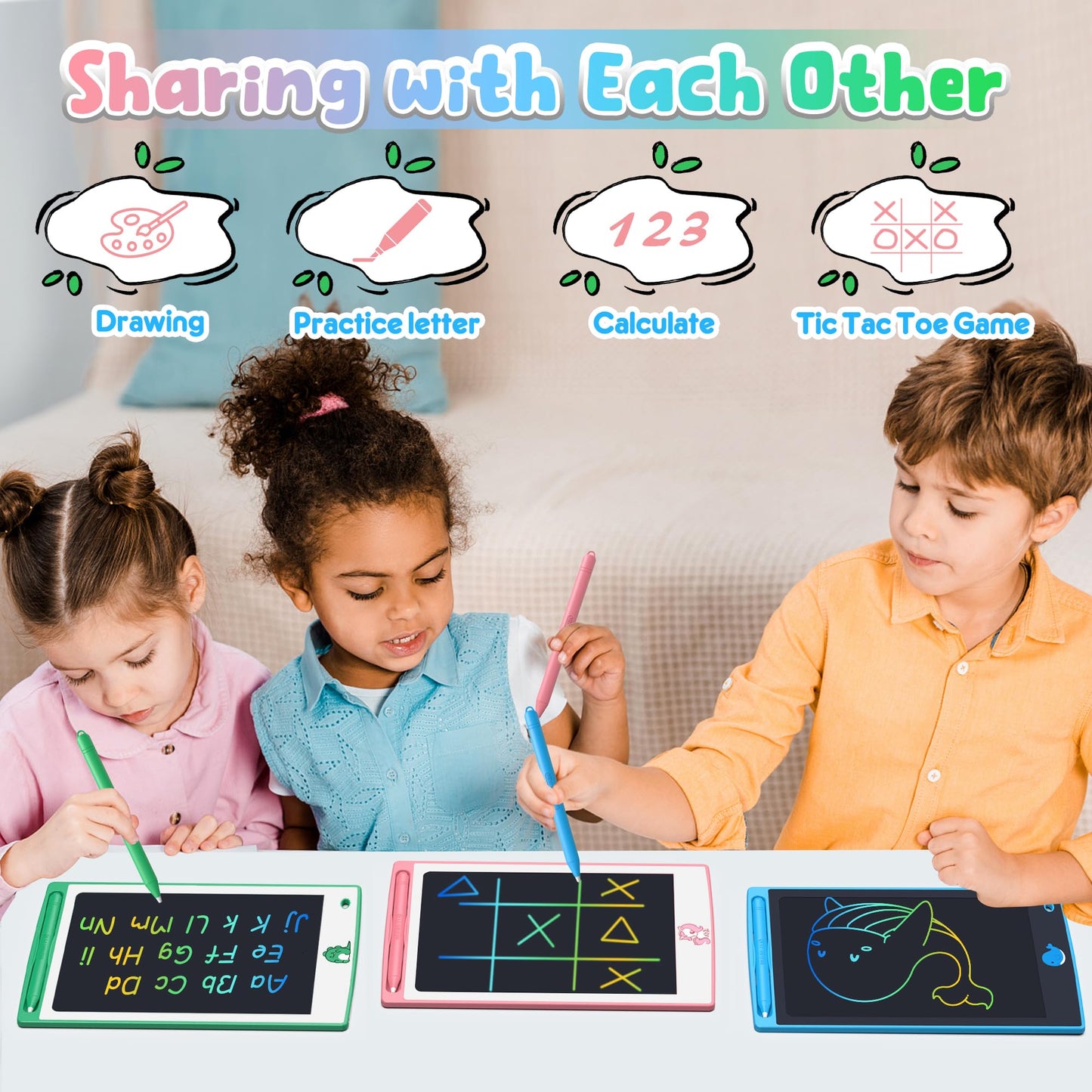 FLUESTON Toys LCD Writing Tablet Toddler,Toys for Boys Girls 3 4 5 6 7 8year, Drawing Pad Toy Easter Basket Stuffers for Kids,Drawing Tablet Doodle Board Cute Dinosaur Unicorn 8.8 Inch 3pcs in 1Pack