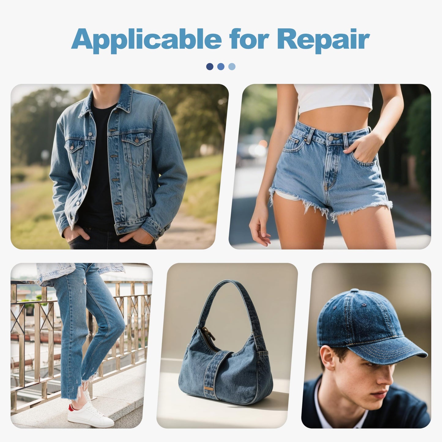 Iron on Patches for Jeans Kit, 15PCS Patches for Jeans, Iron on Denim Patches for Inside Jeans, Clothing, Denim, Knee, Pants 3.8" by 5" (Five Color)