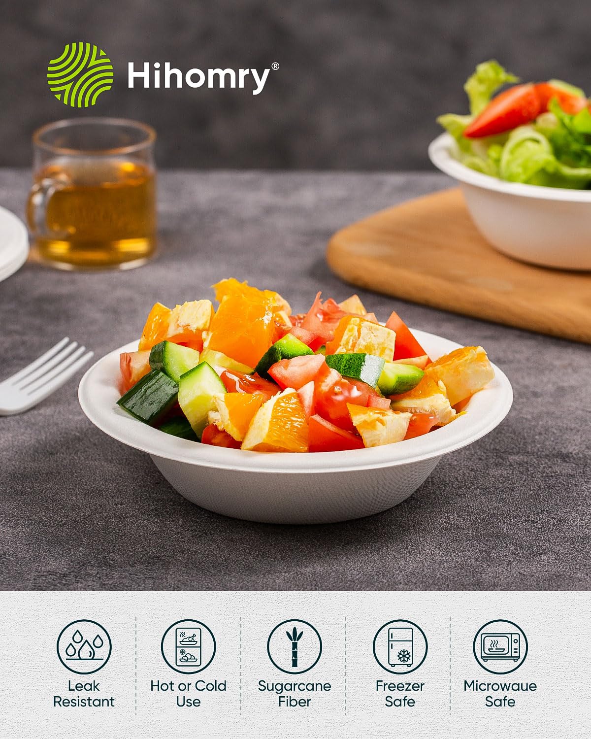 Hihomry Paper Bowls 12oz, Disposable Bowls Heavy Duty Microwave Safe for Dinner Hot Soup, Compostable Eco Friendly Sugarcane White Bowl Bulk for Cereal Snacks, 50 Count Ideal for Camping