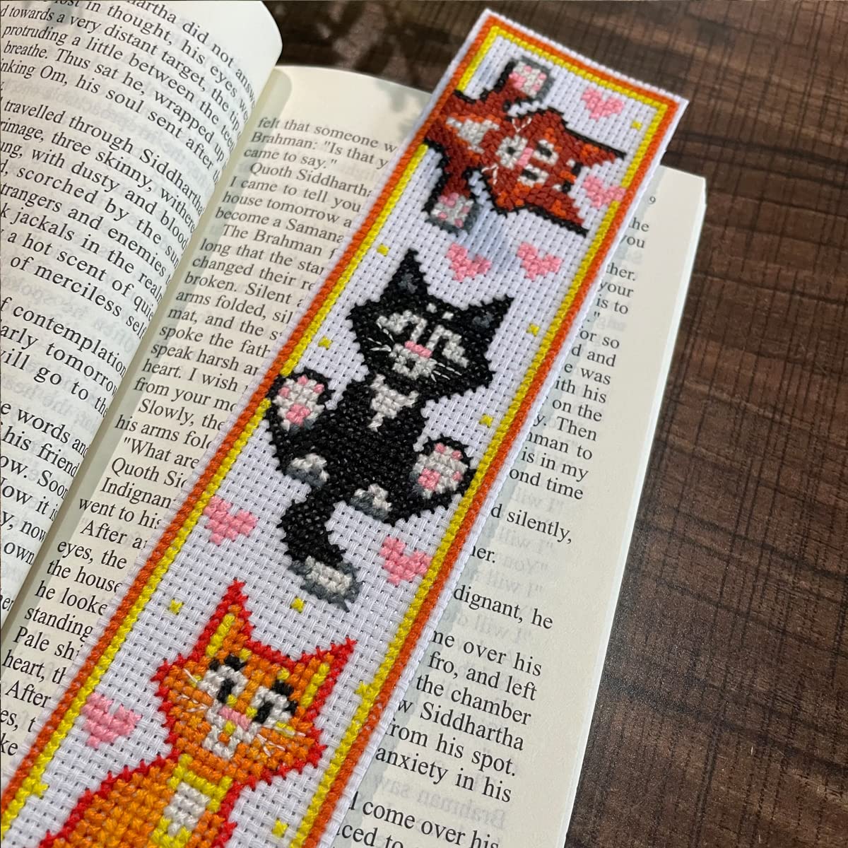 3 PCS Cross Stitch Bookmark Kit,Stamped Bookmarks Cross Stitch Kits for Adults Beginners,DIY Embroidery Bookmarks Cross Stitch Kits,14CT(Cats)
