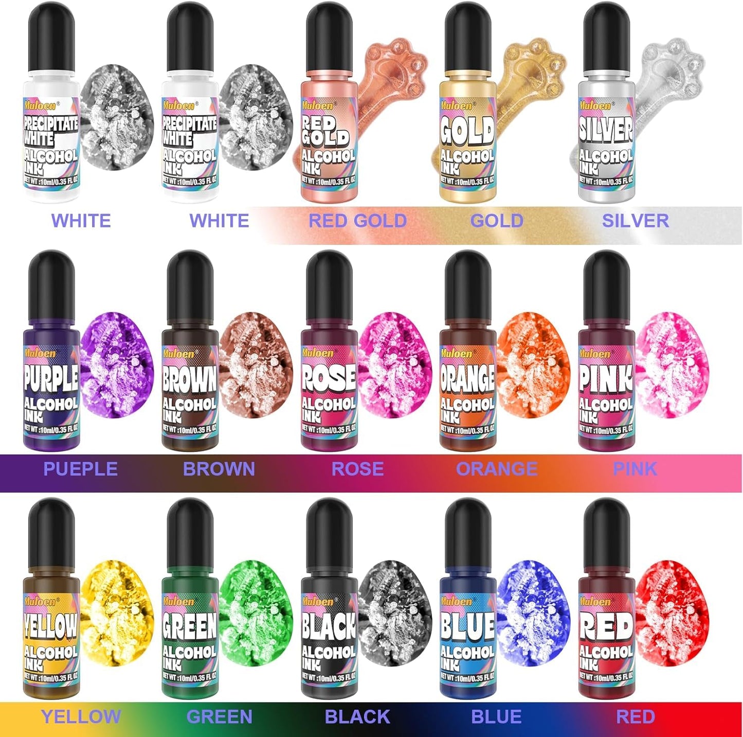 Alcohol Ink Set - 15 Colors Alcohol Inks for Resin, Highly Concentrated Alcohol Based Ink Epoxy Resin Dye, Alcohol Inks for Painting, Glass, Tumbler Making, Petri Dish, Coaster - 0.35oz Each