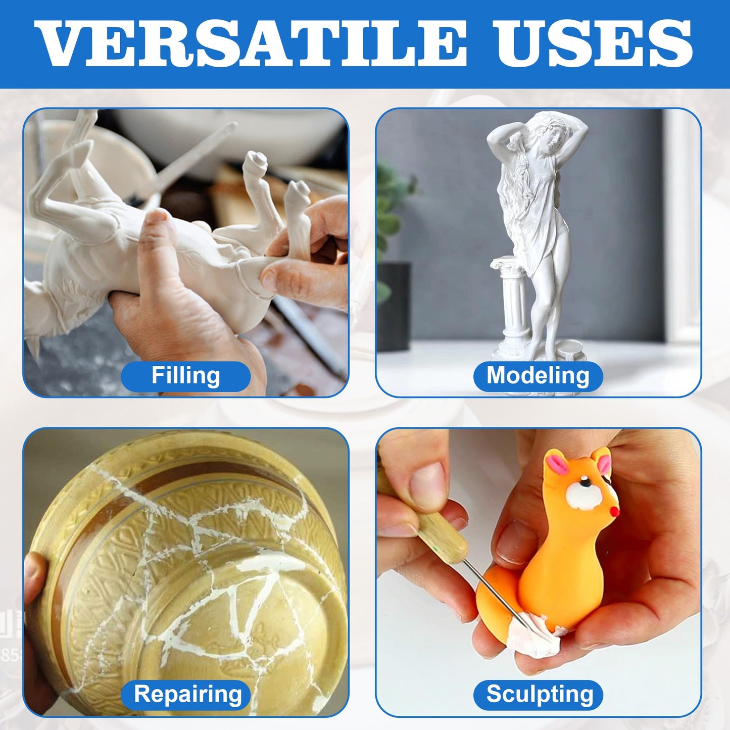 Epoxy Putty Sculpt Clay, 2 Part A & B for Sculpting, Modeling, Building, and Repairing, 1 Pound, White