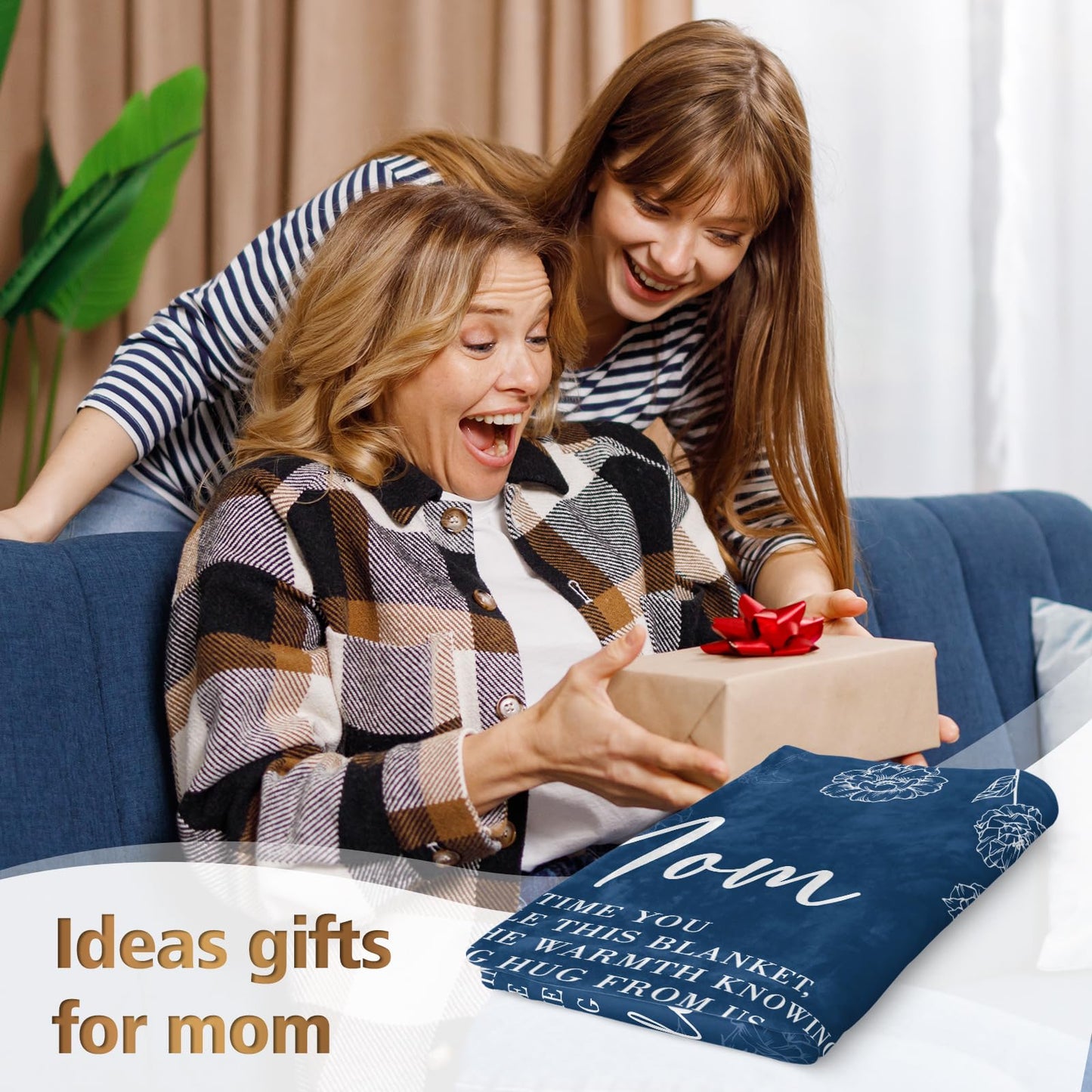 GiltGlimmer Gifts for Mom, Mom Birthday Gifts Blanket, Moms Gift for Women from Daughter Son, We Love You Present for Mother Mommy Mothers Day Christmas 60" x 50", Blue