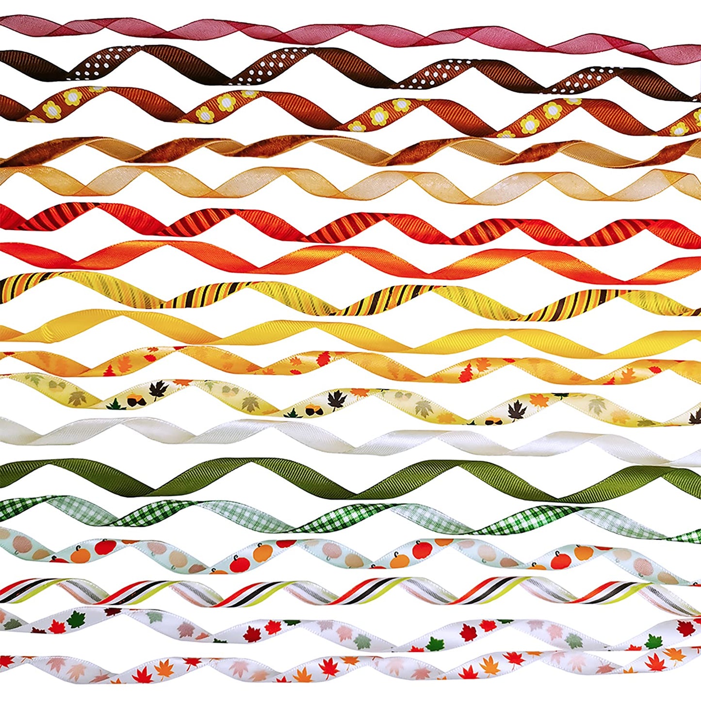 18 Rolls Fall Ribbons Bulk Trims Printed Grosgrain Ribbons Multicolor Satin Ribbons Organza Ribbons Velvet Ribbon 3/8" Wide for Craft Gift Wrapping Autumn Holiday Wedding Festival Season Party